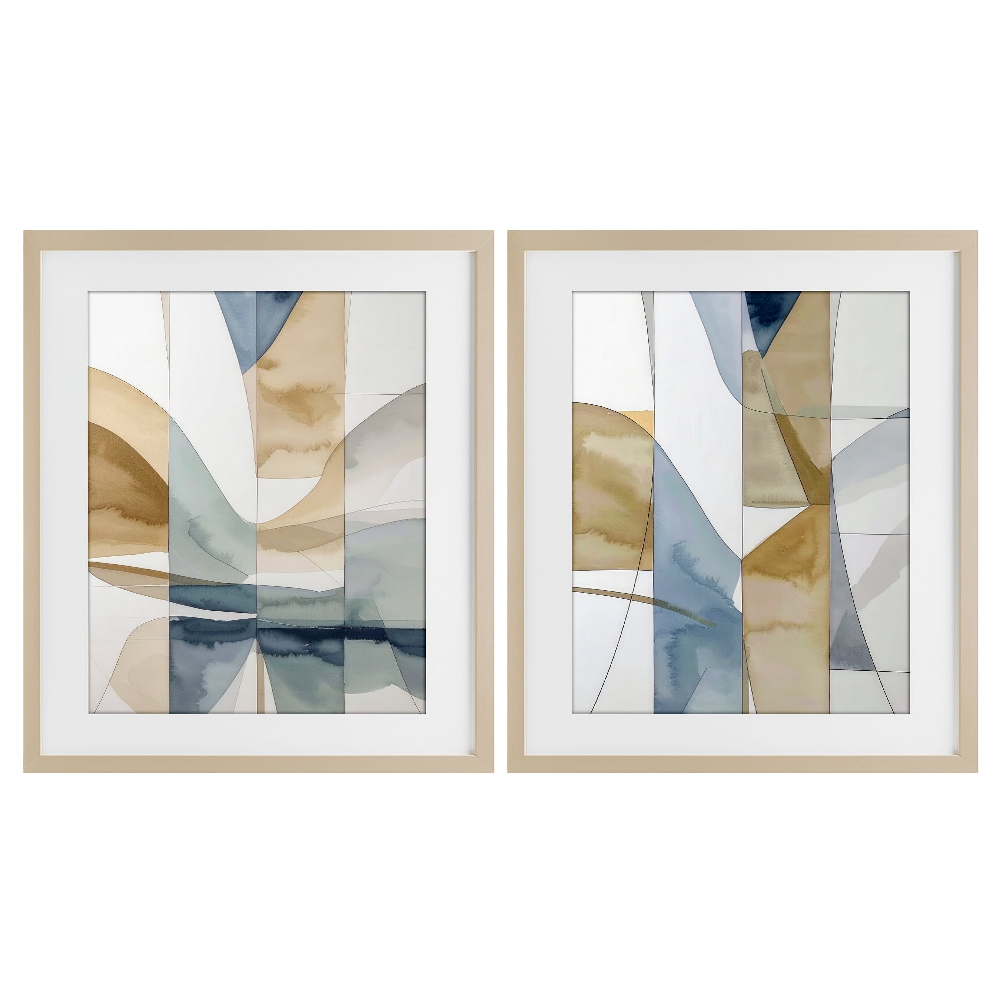 Stupell Industries Balanced Geographic Abstract 2 Piece Birch Framed Print Under Glass Set, design by Alonza Saunders