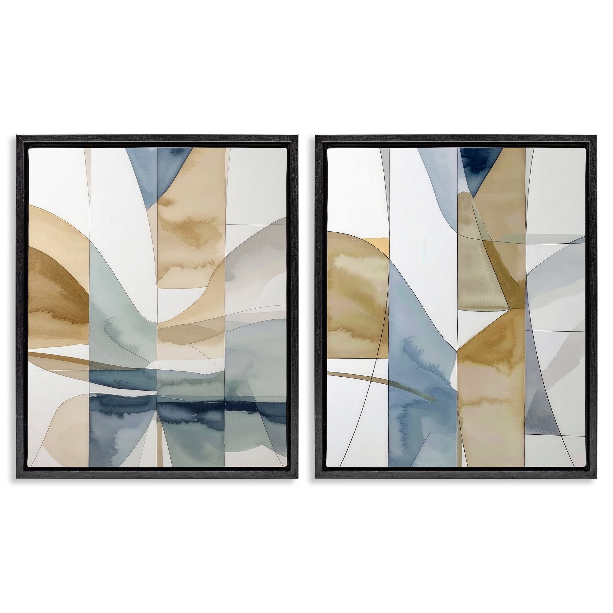 Stupell Industries Balanced Geographic Abstract 2 Piece Black Framed Floater Canvas Set, design by Alonza Saunders