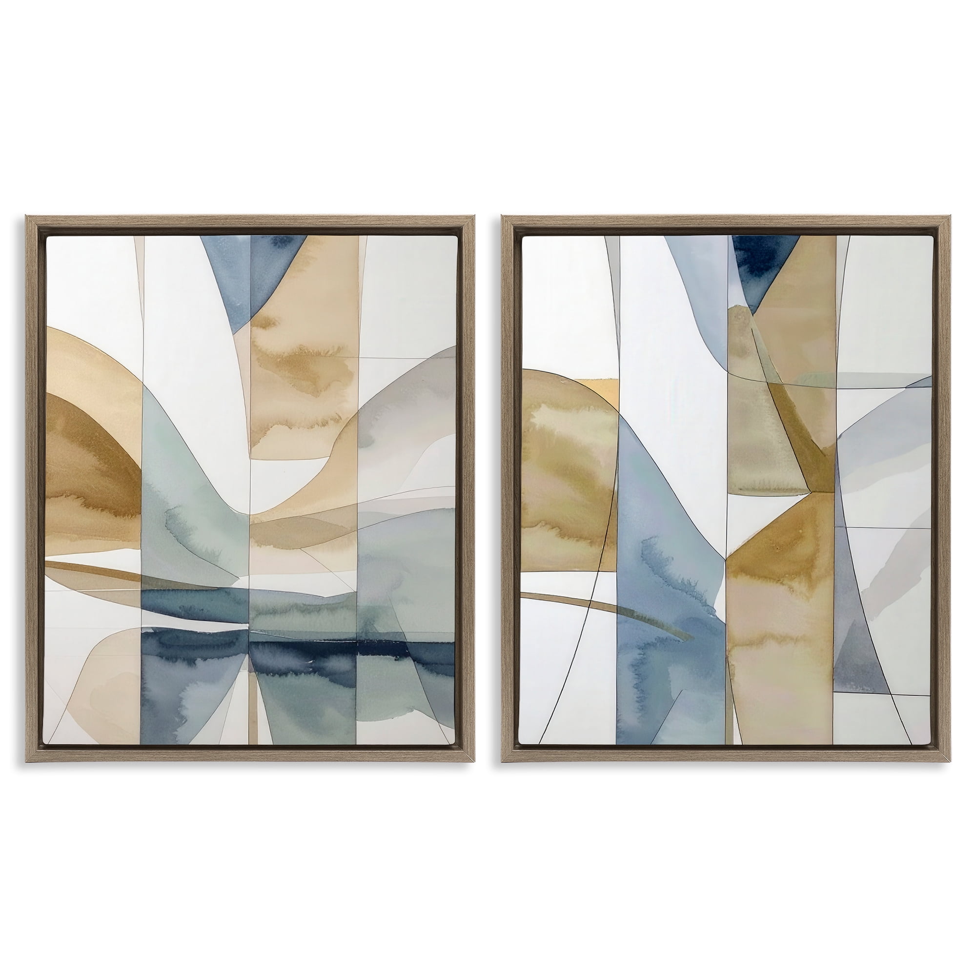 Stupell Industries Balanced Geographic Abstract 2 Piece Brown Framed Floater Canvas Set, design by Alonza Saunders