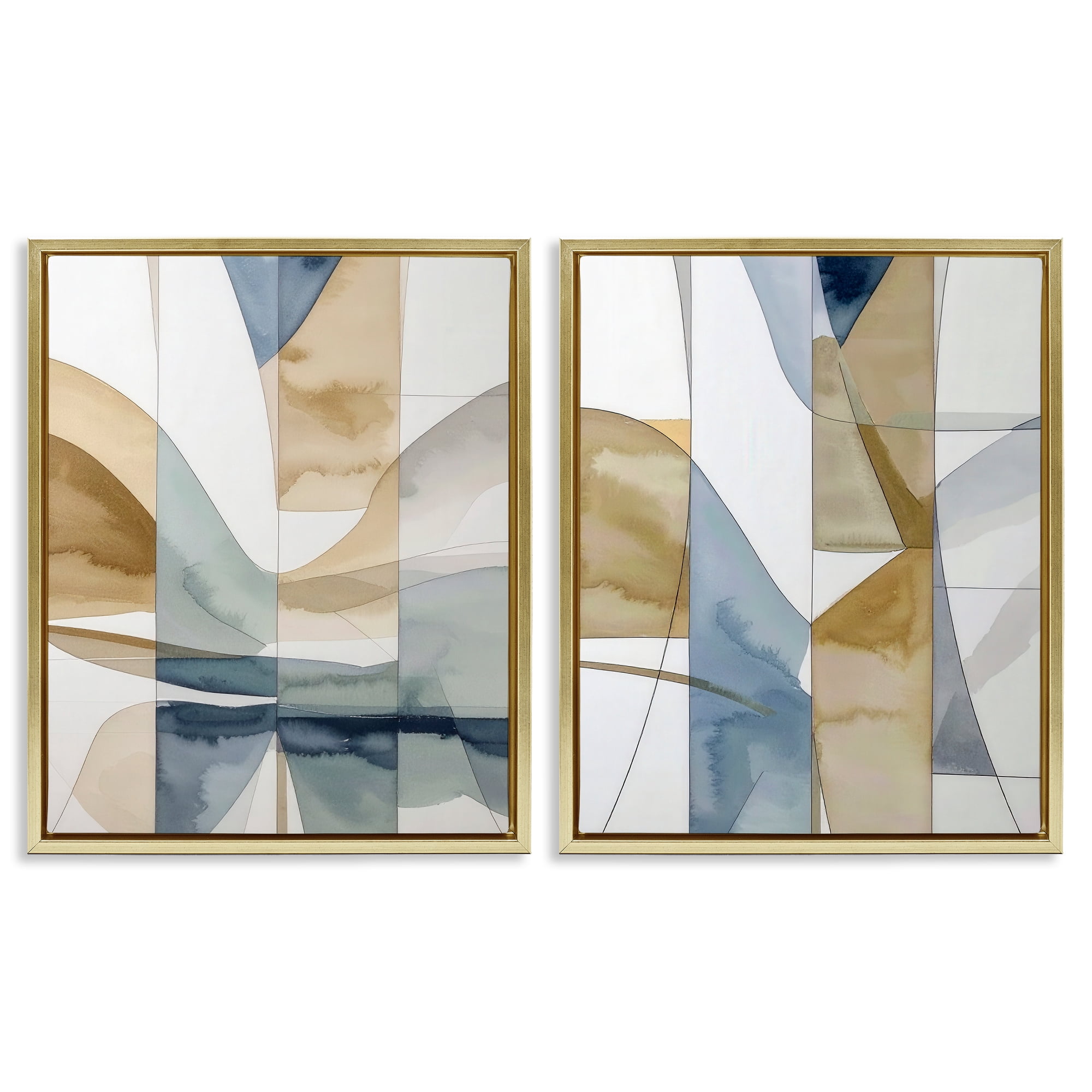 Stupell Industries Balanced Geographic Abstract 2 Piece Gold Framed Floater Canvas Set, design by Alonza Saunders