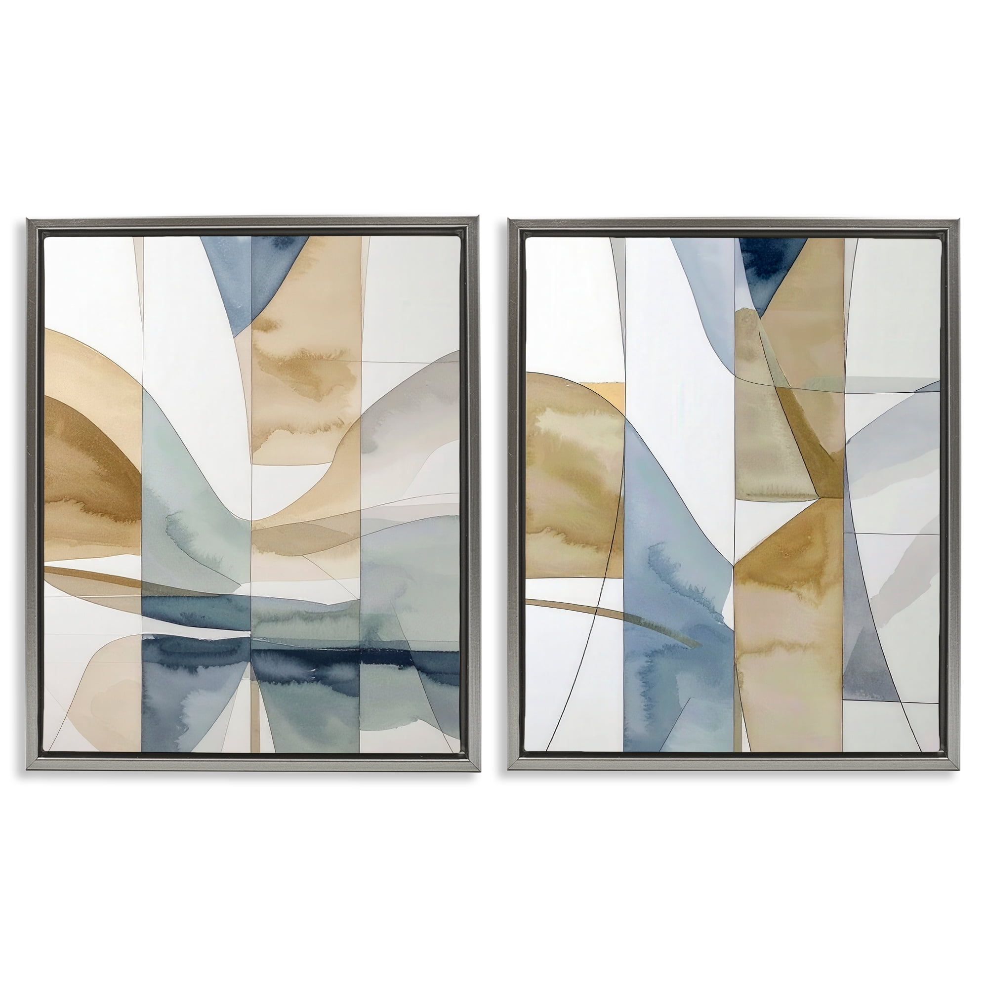Stupell Industries Balanced Geographic Abstract 2 Piece Gray Framed Floater Canvas Set, design by Alonza Saunders