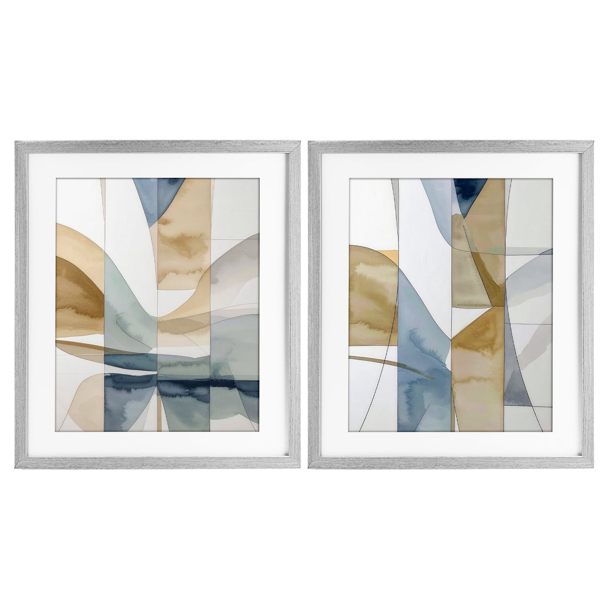 Stupell Industries Balanced Geographic Abstract 2 Piece Gray Framed Print Under Glass Set, design by Alonza Saunders