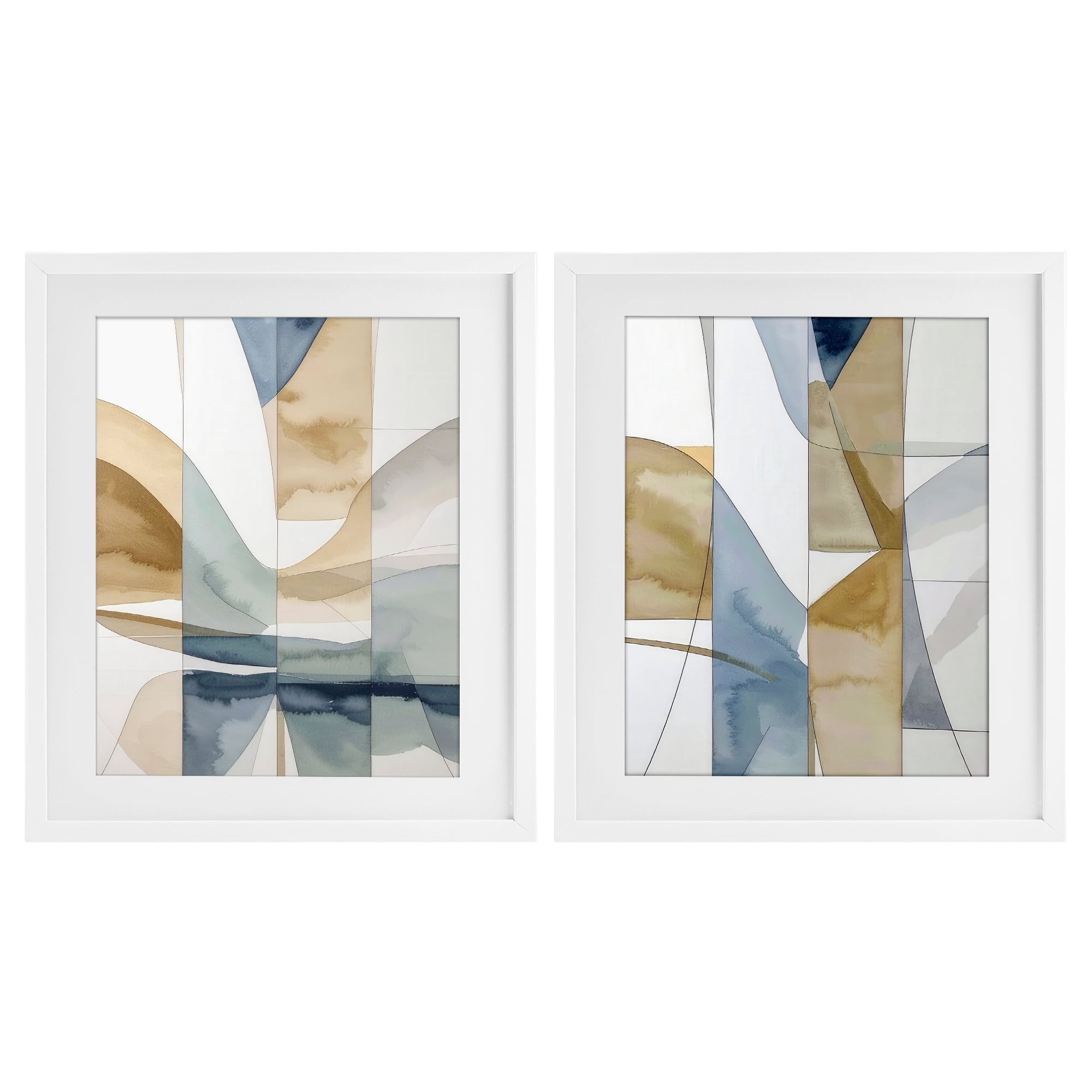 Stupell Industries Balanced Geographic Abstract 2 Piece White Framed Print Under Glass Set, design by Alonza Saunders