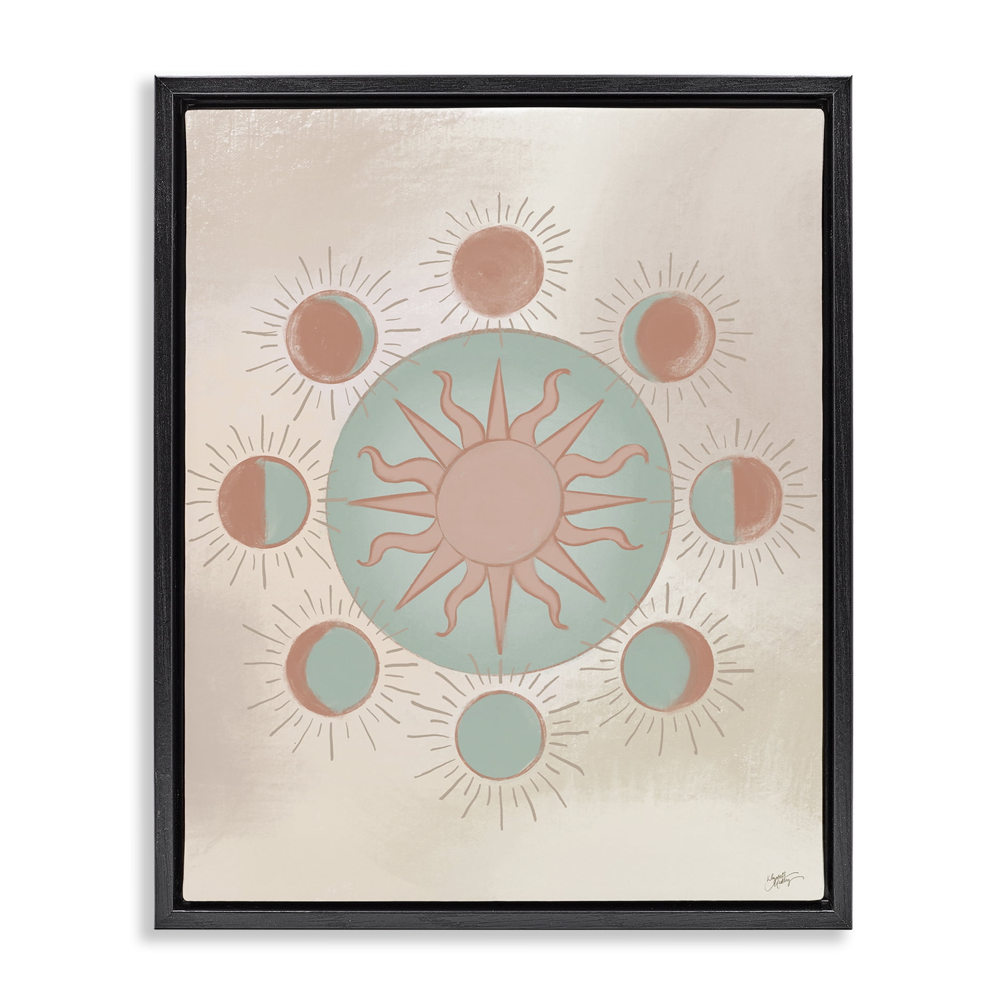 Stupell Industries Balanced Lunar Moon Phases Astrology & Stars Painting Black Floater Framed Canvas Art Print Wall Art, 25 x 31