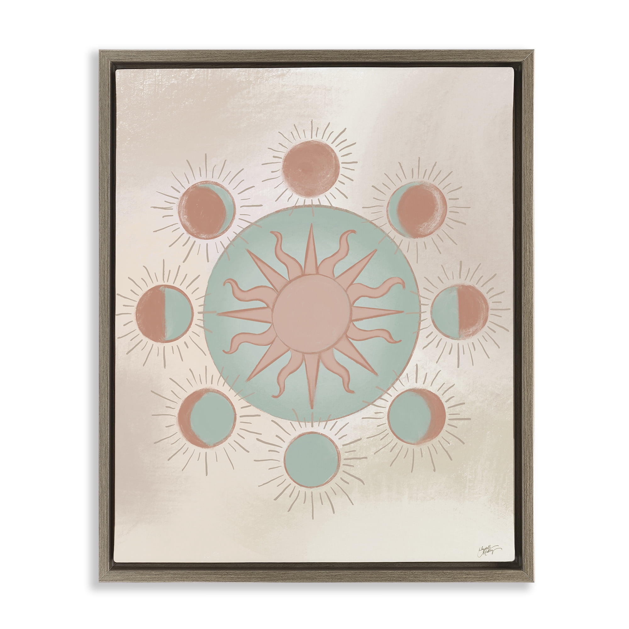 Stupell Industries Balanced Lunar Moon Phases Astrology & Stars Painting Brown Floater Framed Canvas Art Print Wall Art, 17 x 21