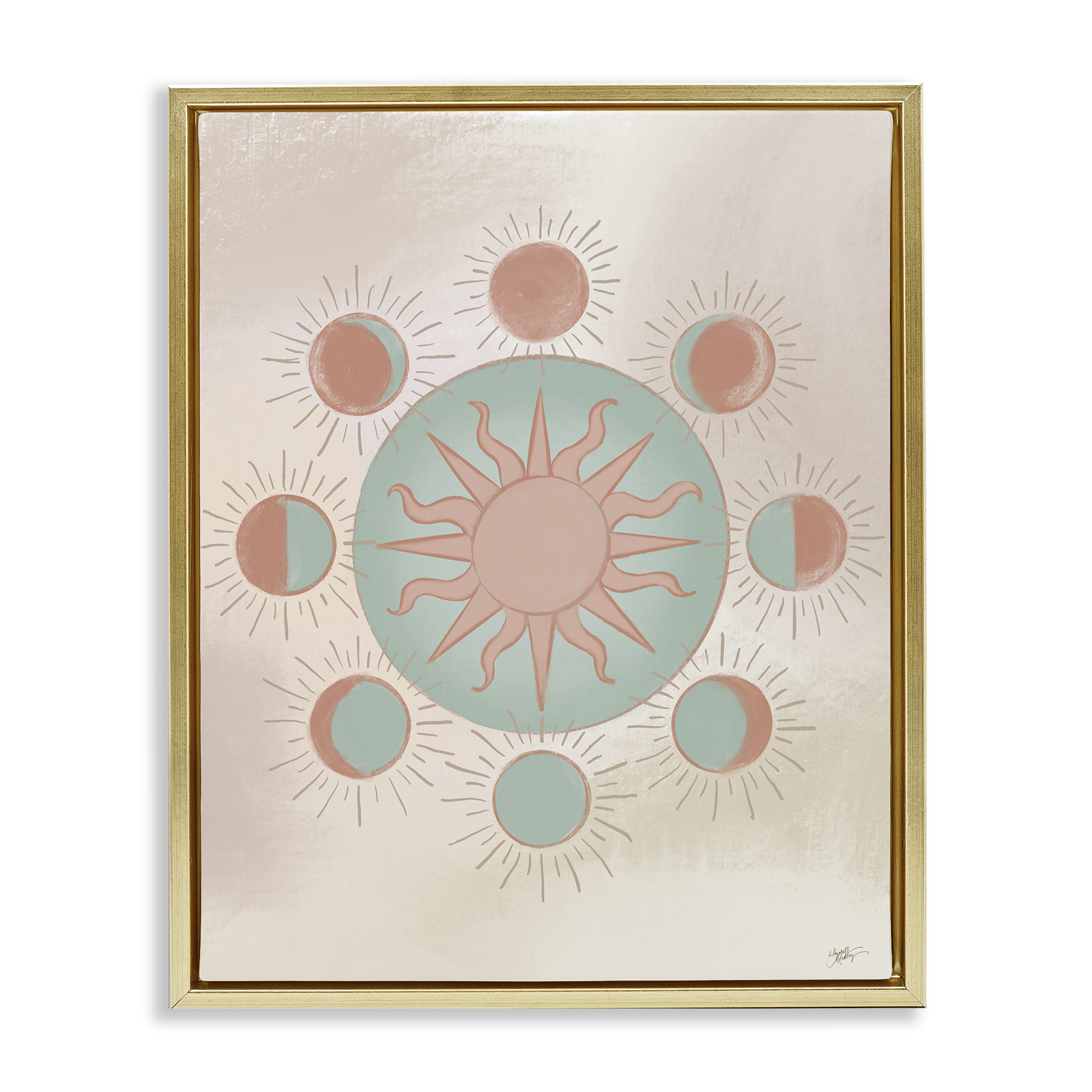 Stupell Industries Balanced Lunar Moon Phases Astrology & Stars Painting Gold Floater Framed Canvas Art Print Wall Art, 25 x 31