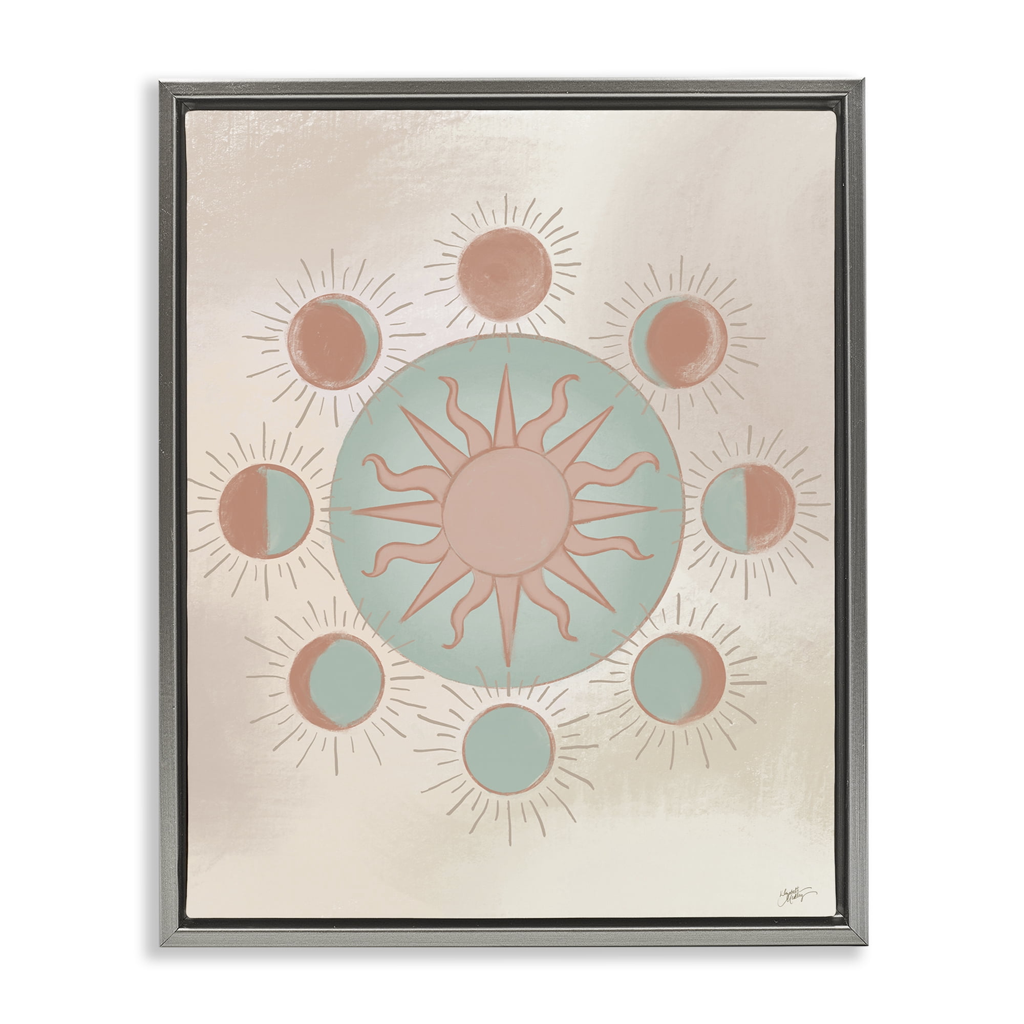 Stupell Industries Balanced Lunar Moon Phases Astrology & Stars Painting Gray Floater Framed Canvas Art Print Wall Art, 25 x 31