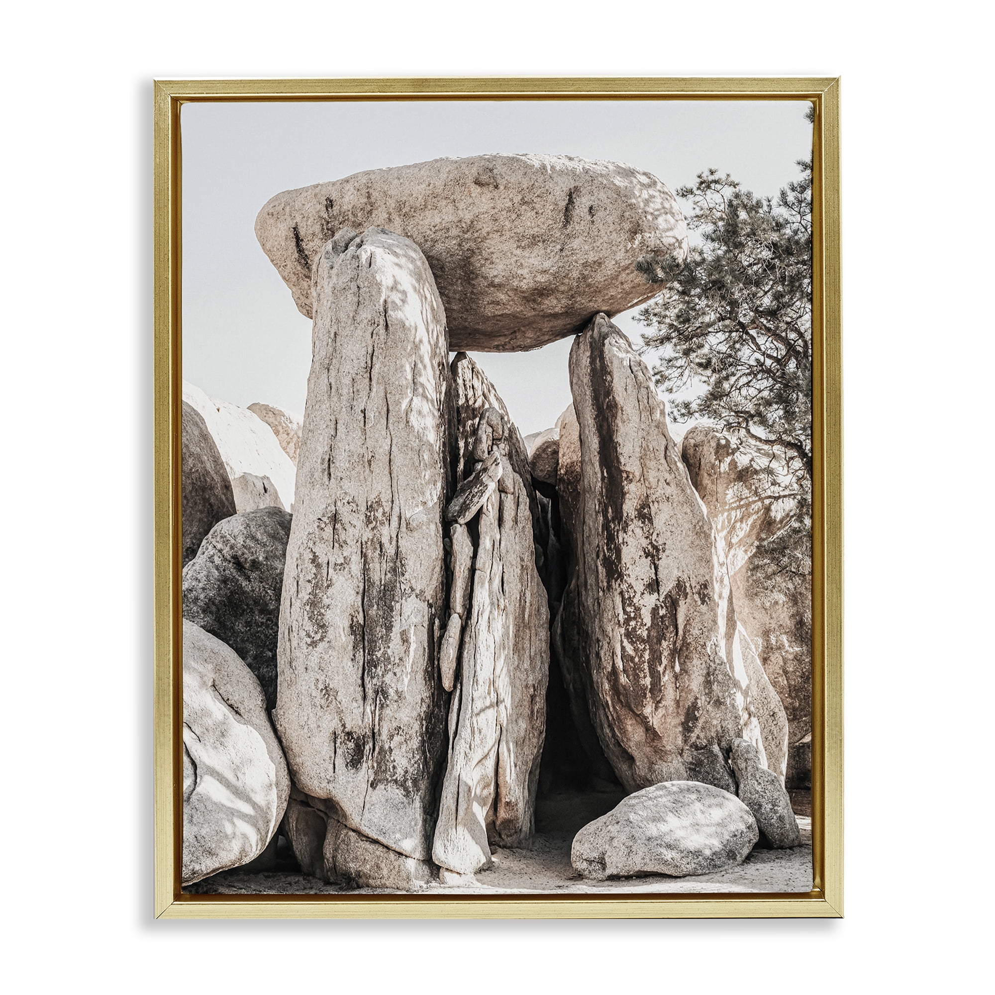 Stupell Industries Balanced Rock Formation Landscape Photography Gold Floater Framed Canvas Art Print Wall Art, 17 x 21