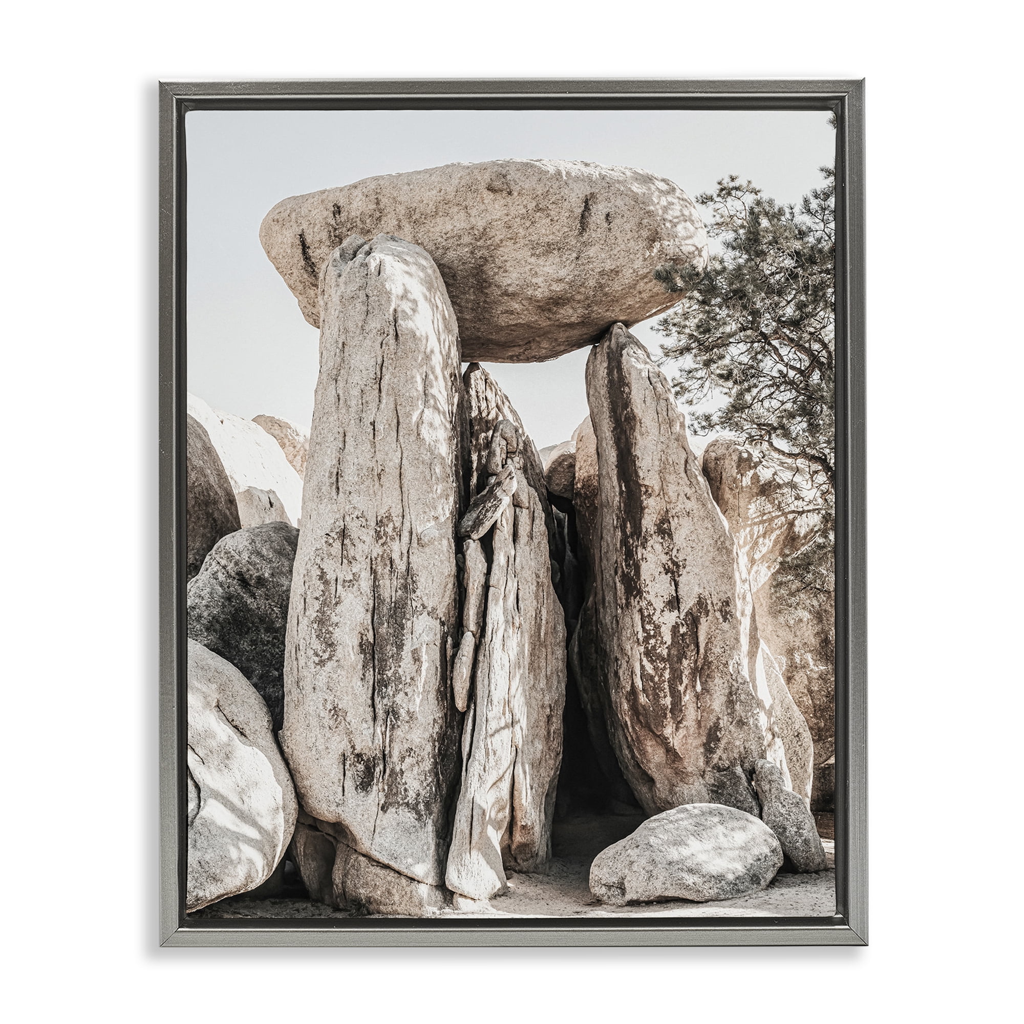Stupell Industries Balanced Rock Formation Landscape Photography Gray Floater Framed Canvas Art Print Wall Art, 17 x 21