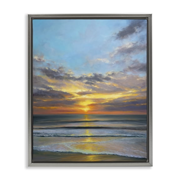 Stupell Industries Balanced Serene Sunrise Gray Framed Floater Canvas Wall Art design by Joanne Parent, 31 x 25