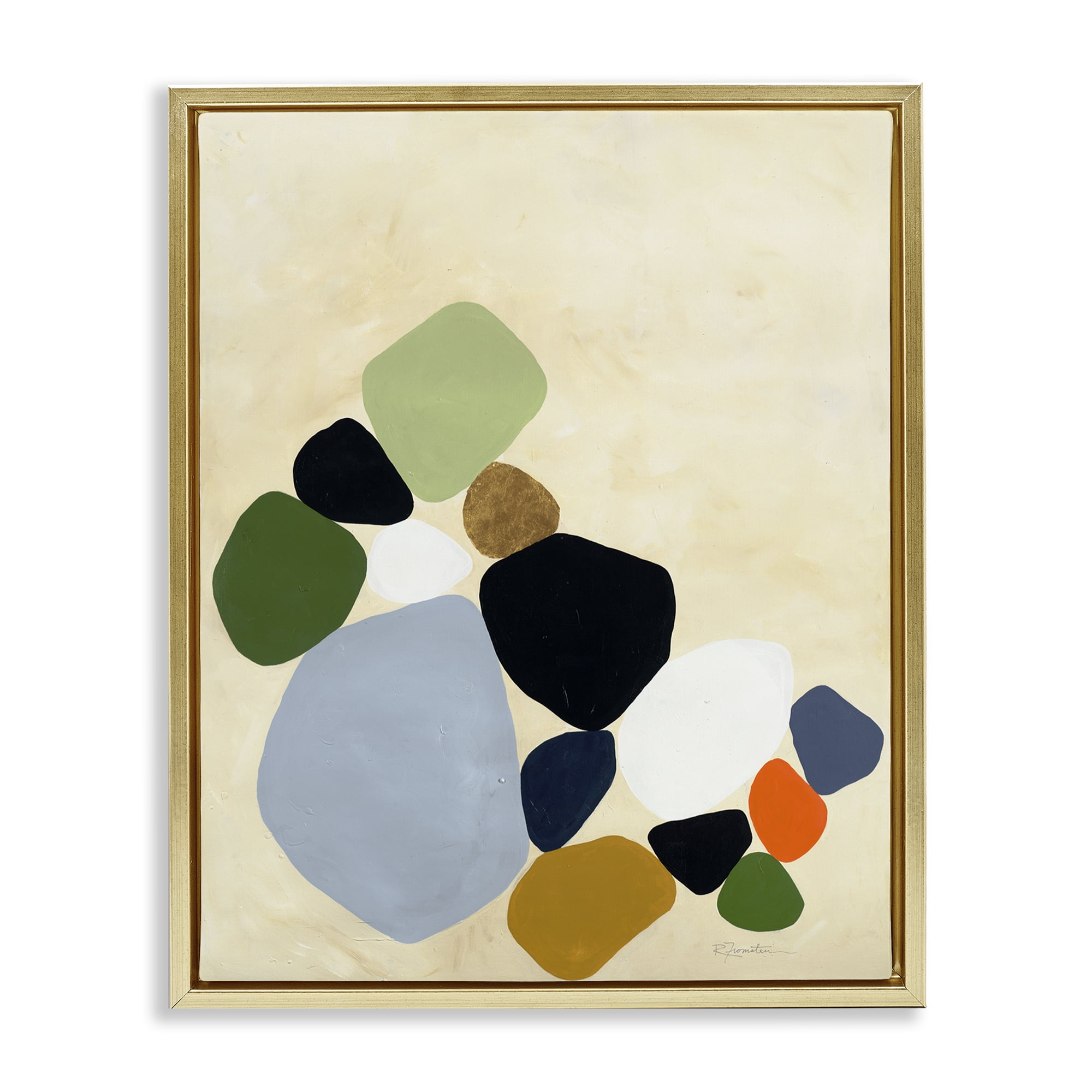 Stupell Industries Balanced Shapes Cluster Gold Framed Floater Canvas Wall Art, design by Ruth Fromstein