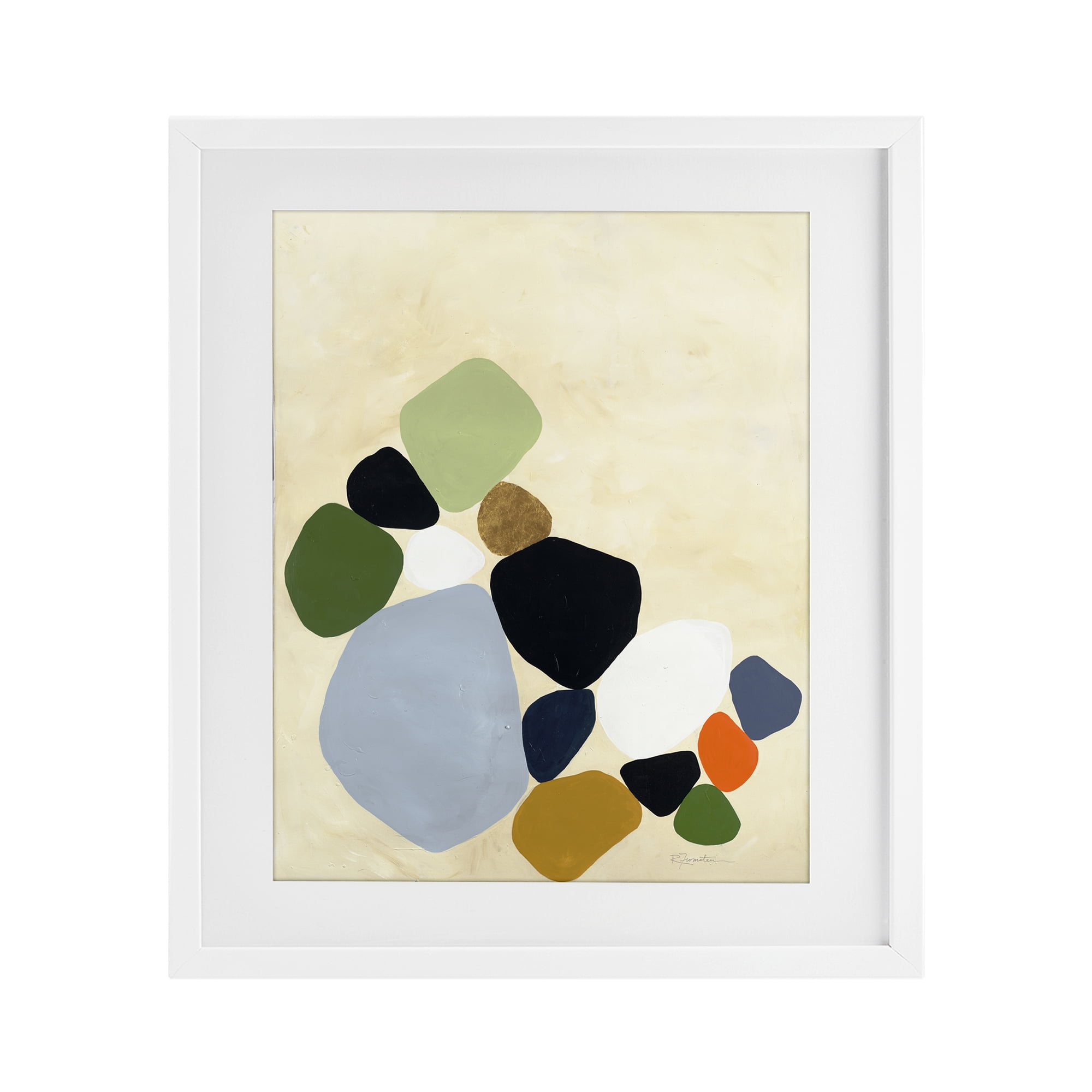 Stupell Industries Balanced Shapes Cluster White Framed Print Under Glass, design by Ruth Fromstein