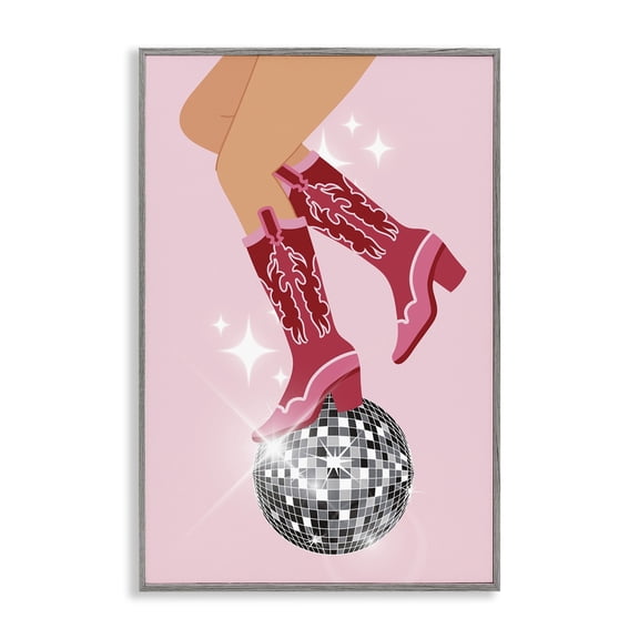 Stupell Industries Balancing Disco Cowgirl People Painting Gray Framed Art Print Wall Art, 16 x 24