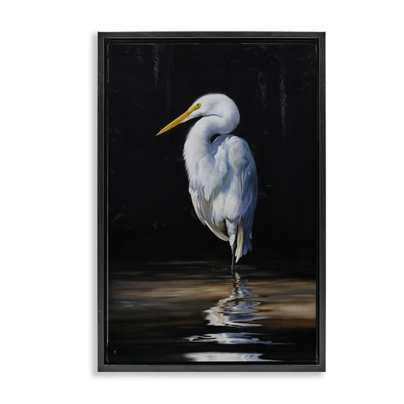 Stupell Industries Balancing Egret Bird Animals Painting Black Floater Framed Canvas Art Print Wall Art, 17 x 25