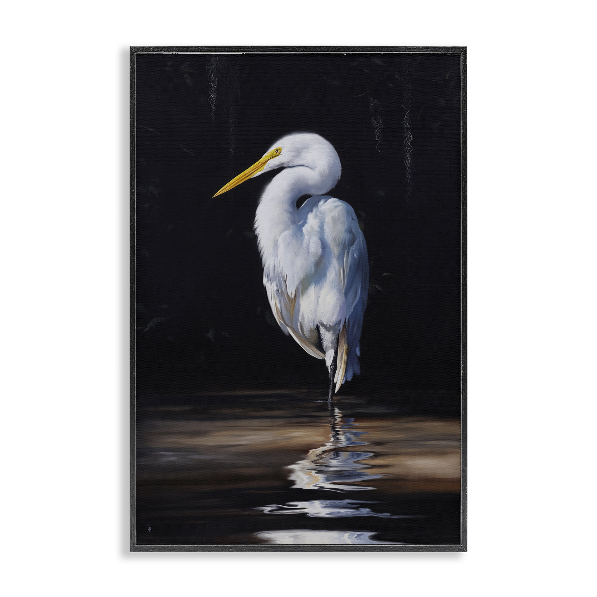 Stupell Industries Balancing Egret Bird Animals Painting Black Framed Art Print Wall Art, 12 x 18