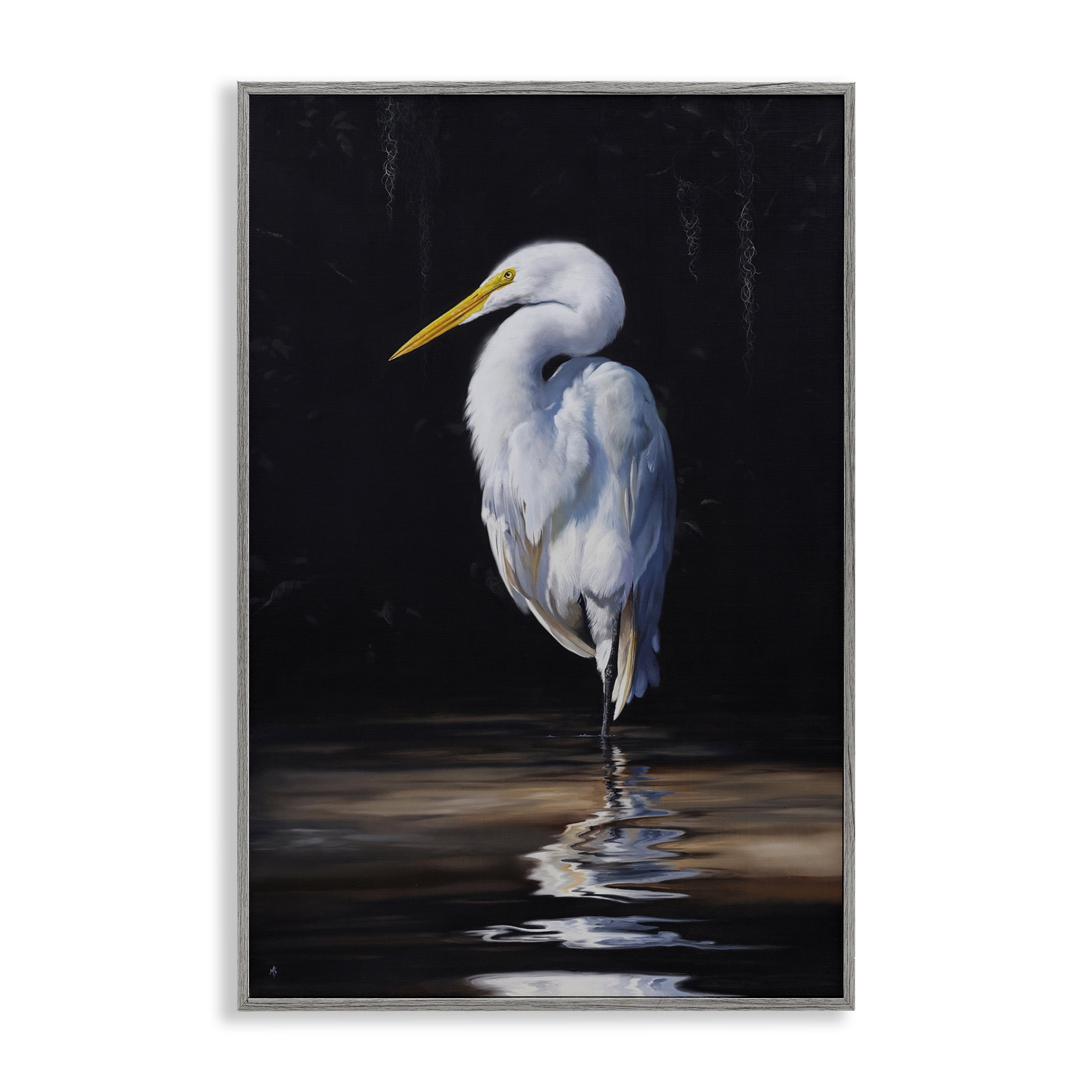 Stupell Industries Balancing Egret Bird Animals Painting Gray Framed Art Print Wall Art, 20 x 30