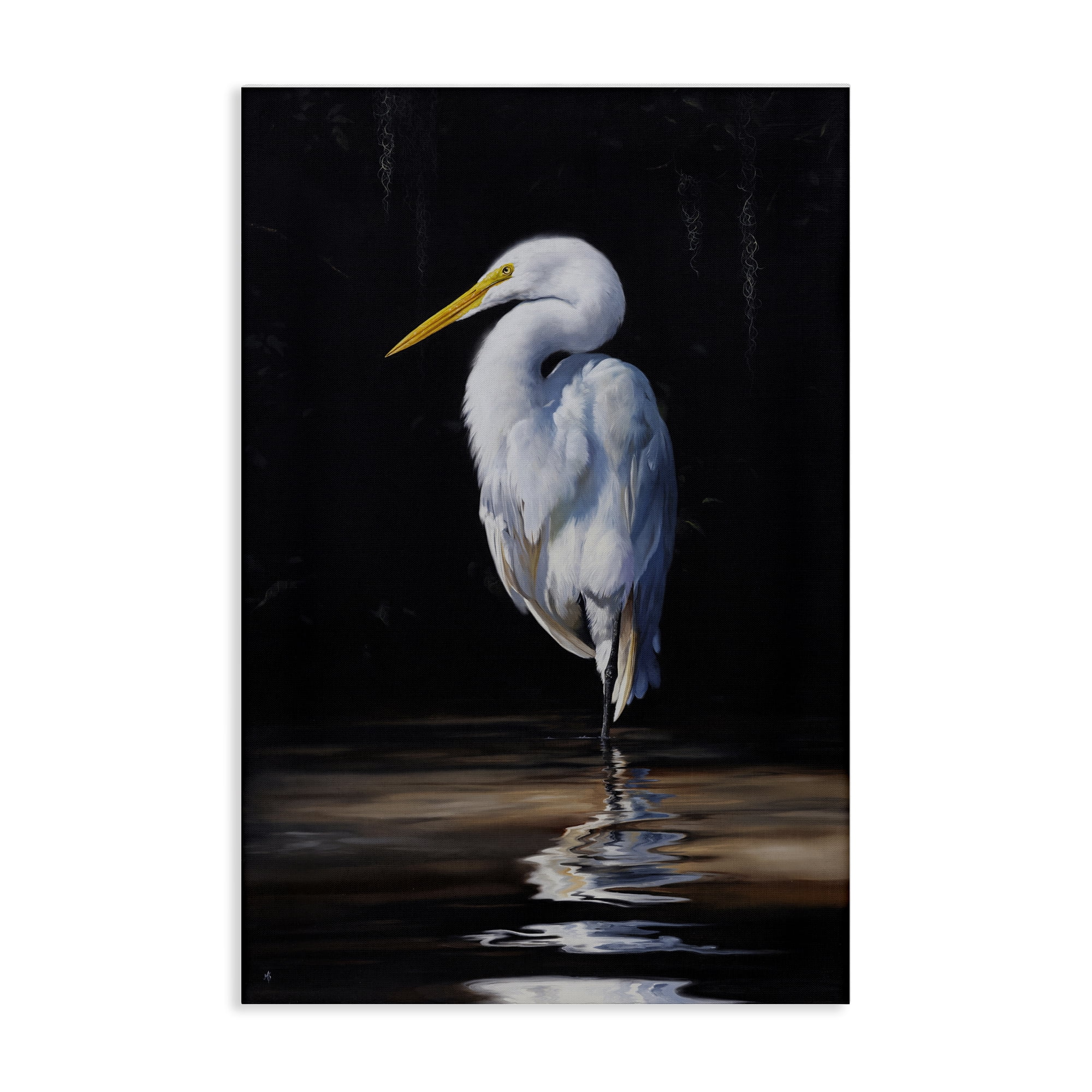 Stupell Industries Balancing Egret Bird Animals Painting Wrapped Canvas Art Print Wall Art, 16 x 24