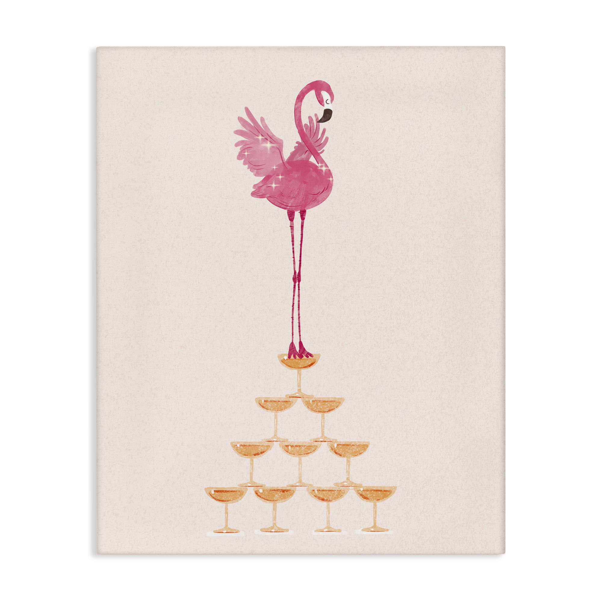 Stupell Industries Balancing Flamingo & Wine Novelty Painting Gallery Wrapped Canvas Art Print Wall Art, 30 x 40
