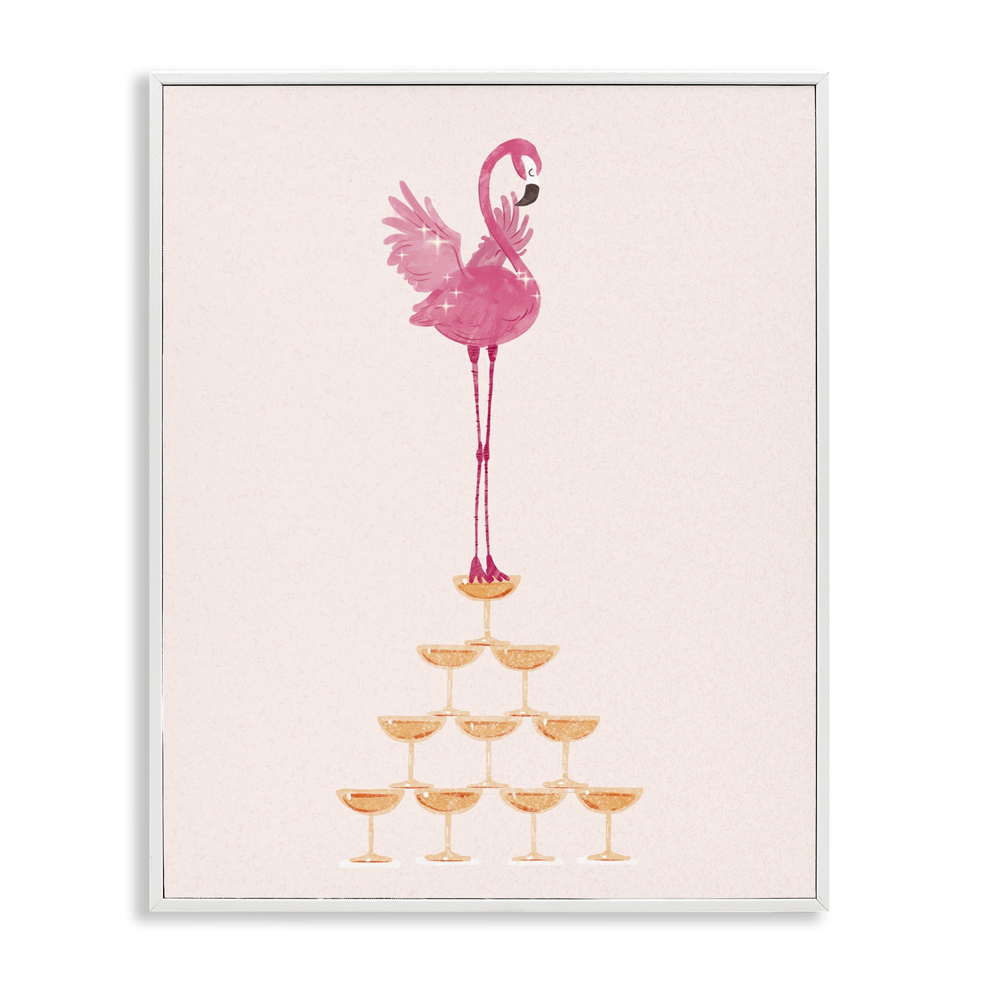 Stupell Industries Balancing Flamingo & Wine Novelty Painting White Framed Art Print Wall Art, 11 x 14