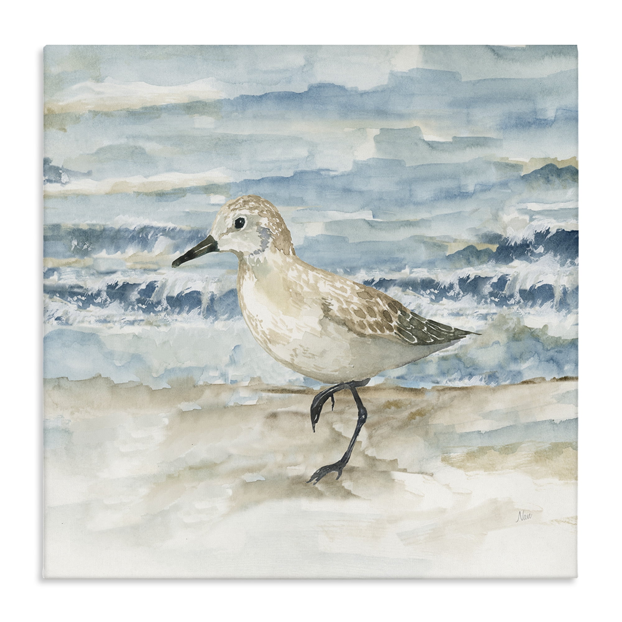 Stupell Industries Balancing Sandpiper on Shore Animals Painting Wrapped Canvas Canvas Art Print Wall Art, 30 x 30