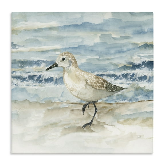 Stupell Industries Balancing Sandpiper on Shore Animals Painting Wrapped Canvas Canvas Art Print Wall Art, 36 x 36