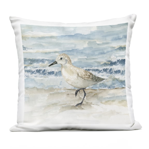 Stupell Industries Balancing Sandpiper on Shore Design by Nan Outdoor Printed Pillow