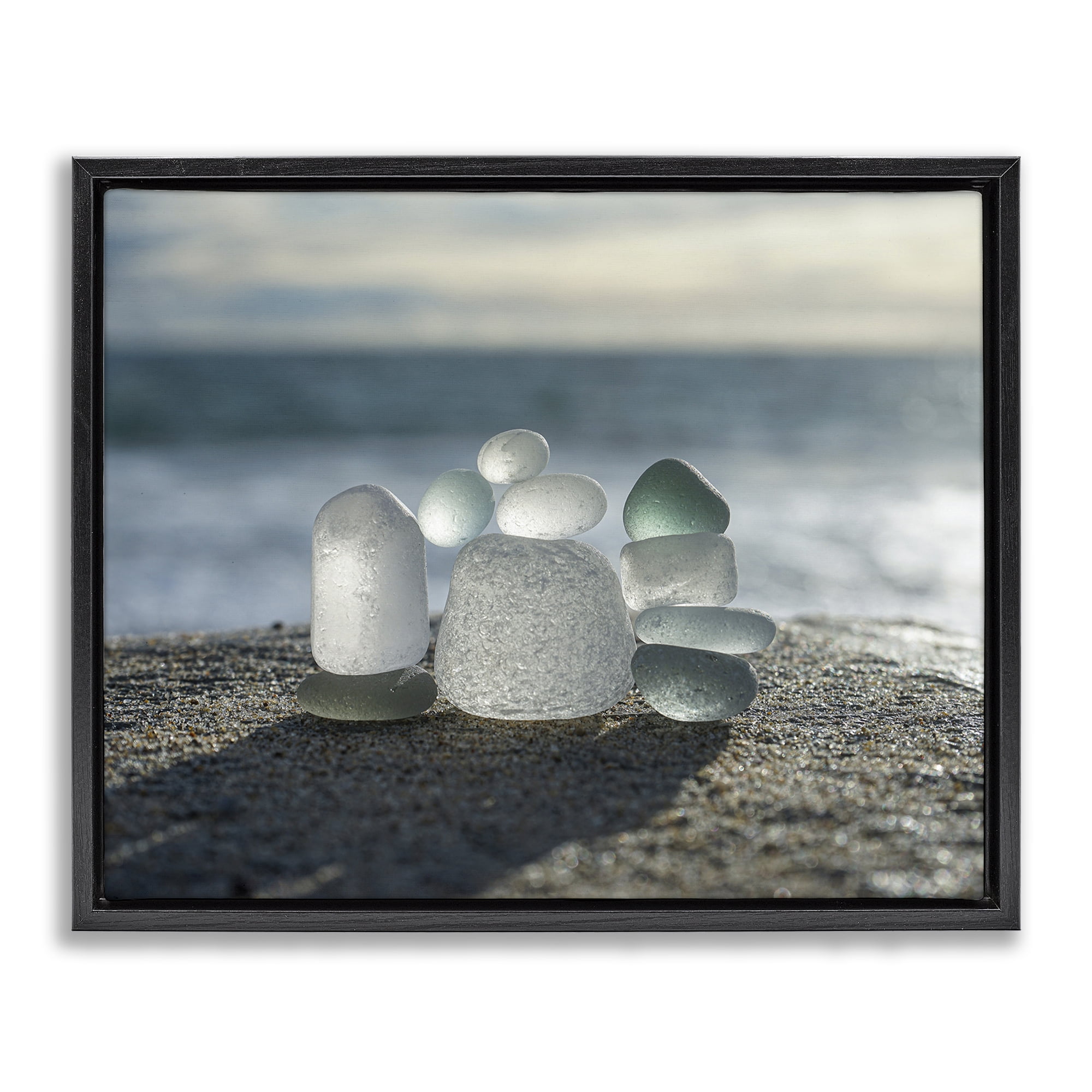 Stupell Industries Balancing Sea Glass Pebbles Black Framed Floater Canvas Wall Art, design by LMarie Allen