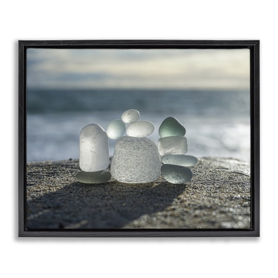 Stupell Industries Rustic Lodge Balancing Sea Glass Pebbles Black Floating Frame Canvas Art, 21 x 17, by LMarie Allen