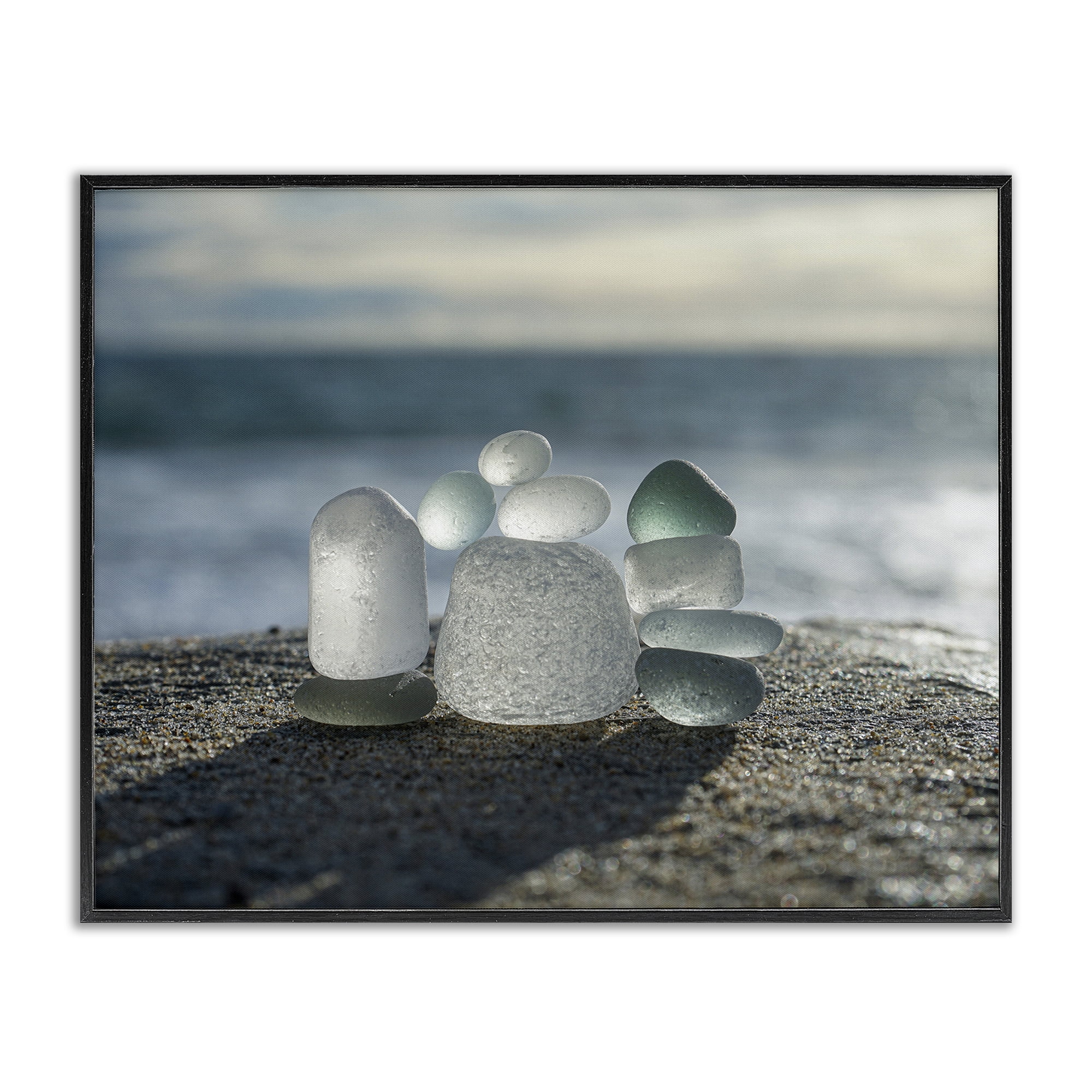 Stupell Industries Balancing Sea Glass Pebbles Black Framed Giclee Art, design by LMarie Allen