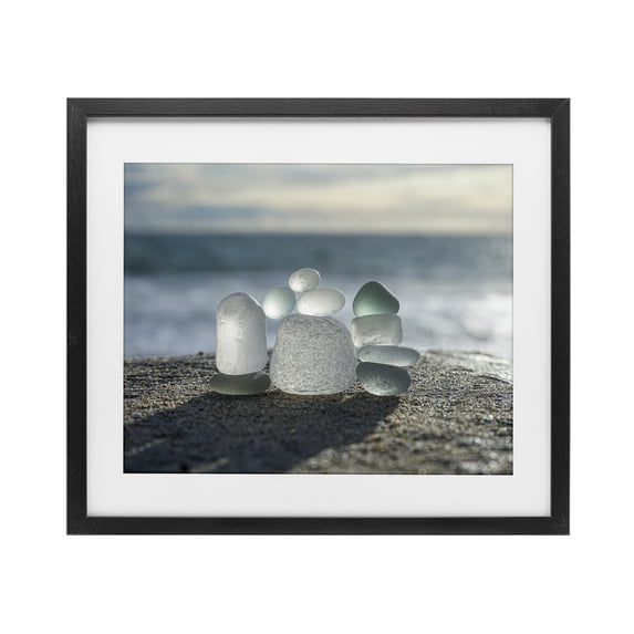 Stupell Industries Rustic Lodge Balancing Sea Glass Pebbles Black Framed Print Under Glass, 16 x 13, by LMarie Allen