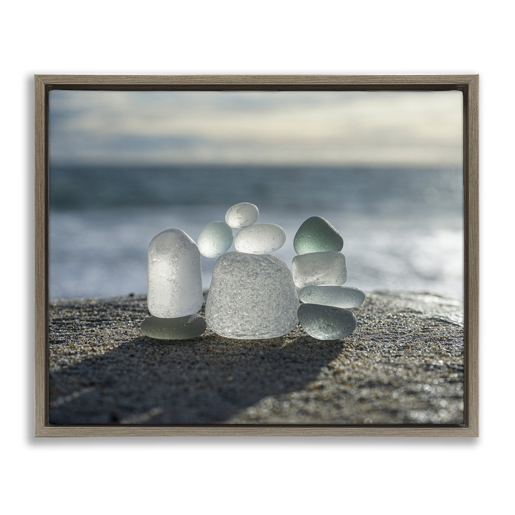Stupell Industries Balancing Sea Glass Pebbles Brown Framed Floater Canvas Wall Art, design by LMarie Allen