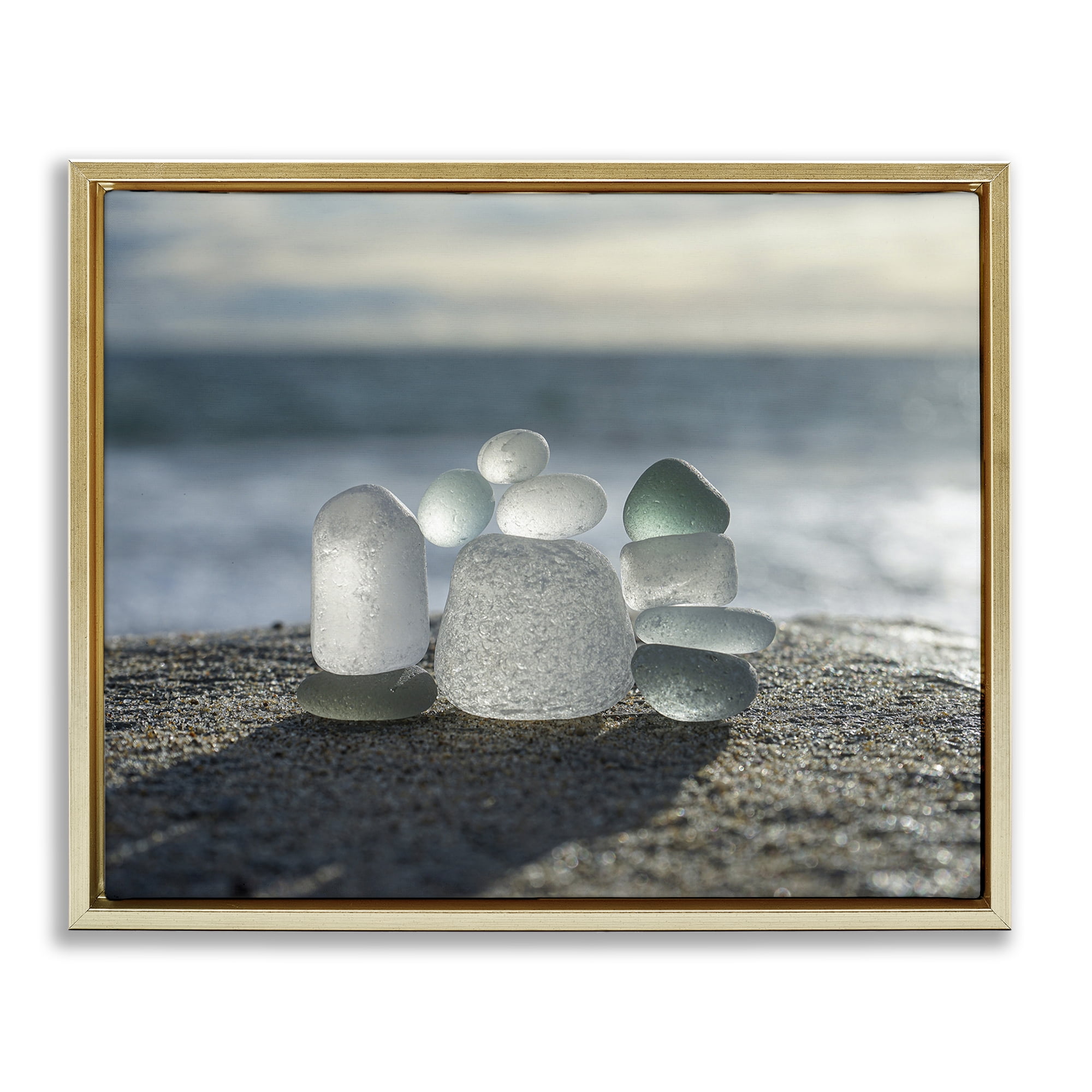 Stupell Industries Balancing Sea Glass Pebbles Gold Framed Floater Canvas Wall Art, design by LMarie Allen