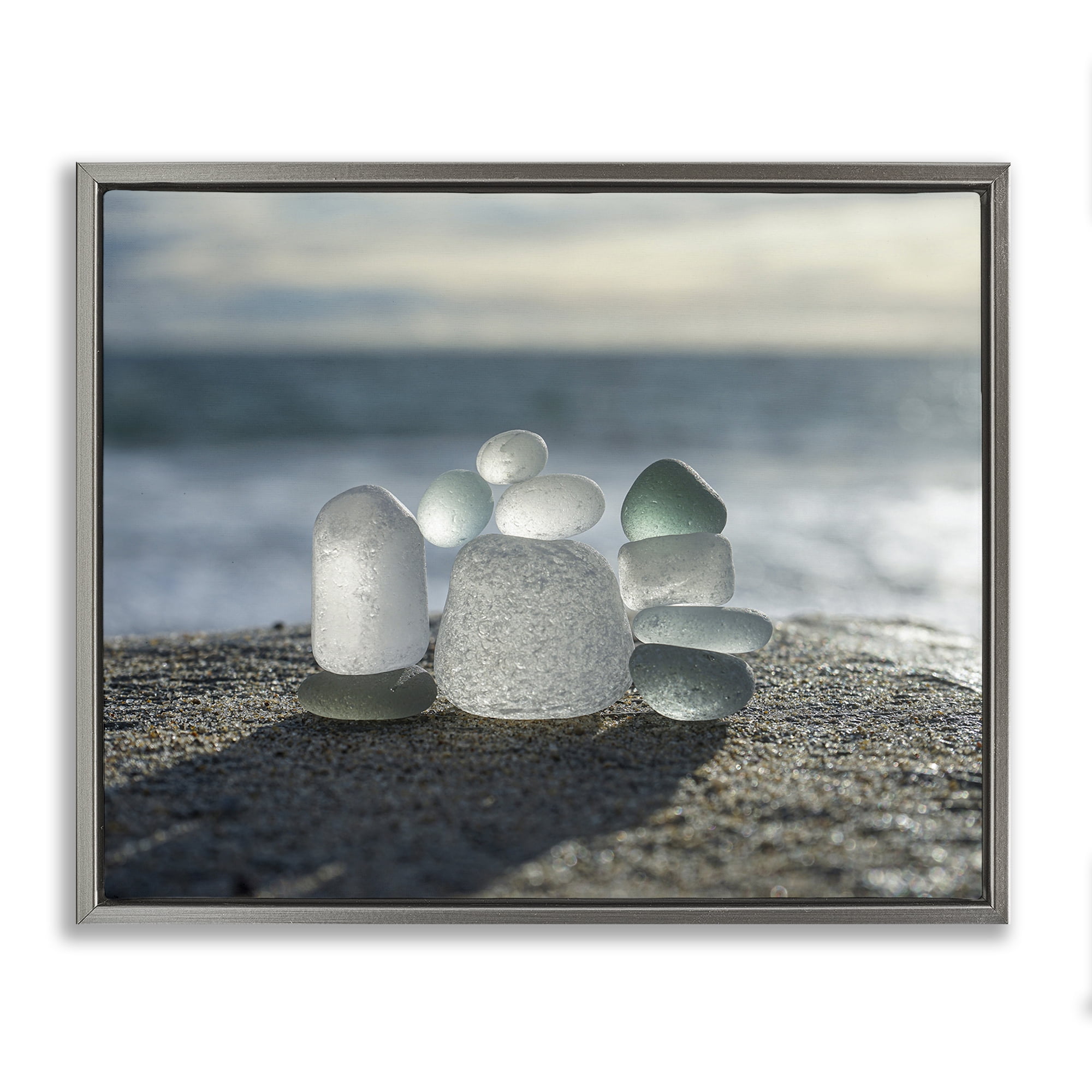 Stupell Industries Balancing Sea Glass Pebbles Gray Framed Floater Canvas Wall Art, design by LMarie Allen