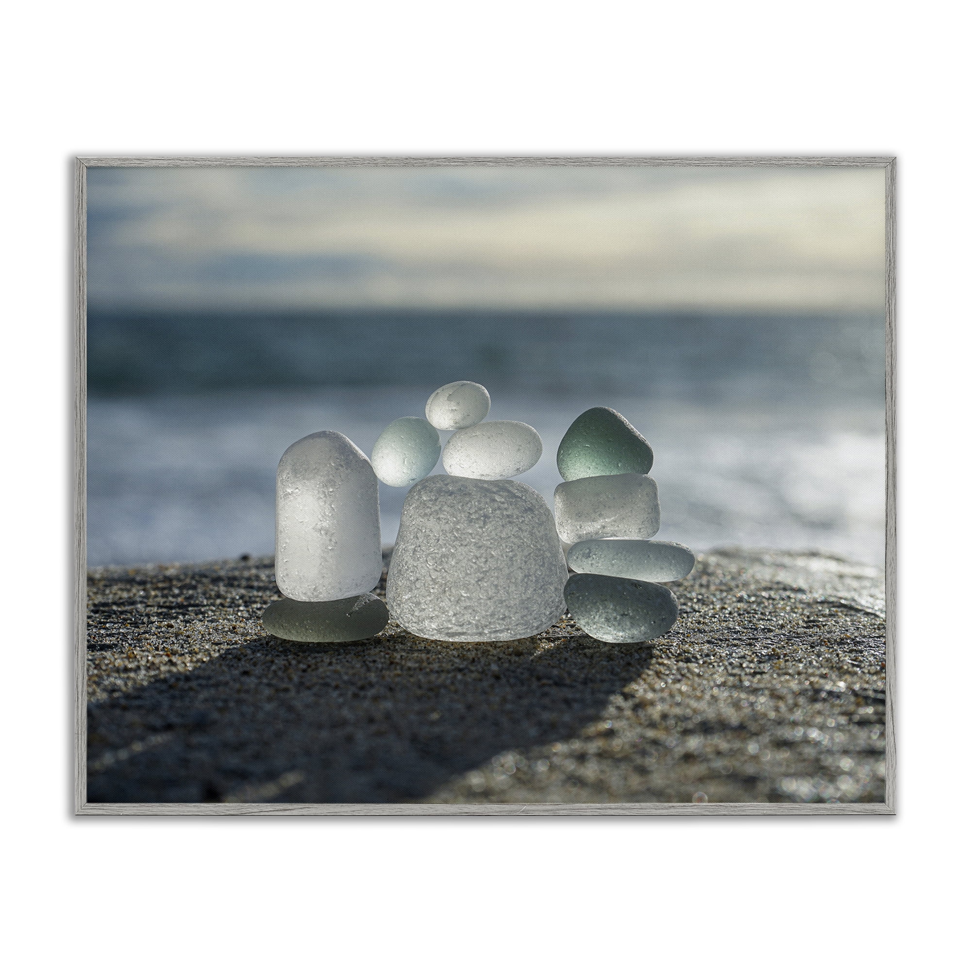 Stupell Industries Balancing Sea Glass Pebbles Gray Framed Giclee Art, design by LMarie Allen