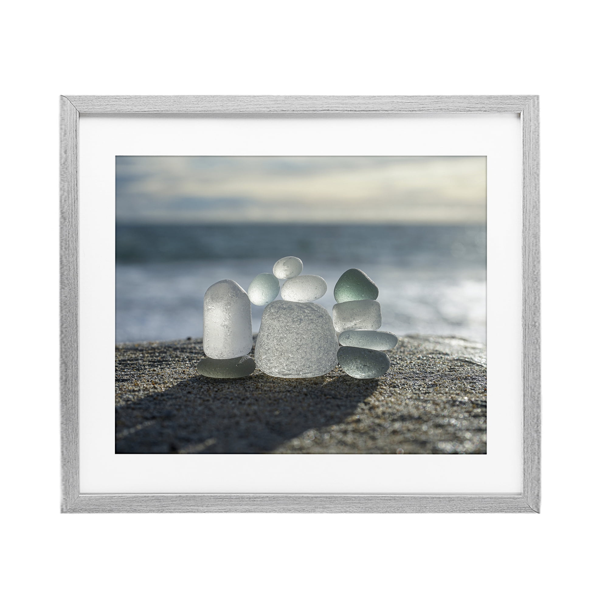 Stupell Industries Balancing Sea Glass Pebbles Gray Framed Print Under Glass, design by LMarie Allen
