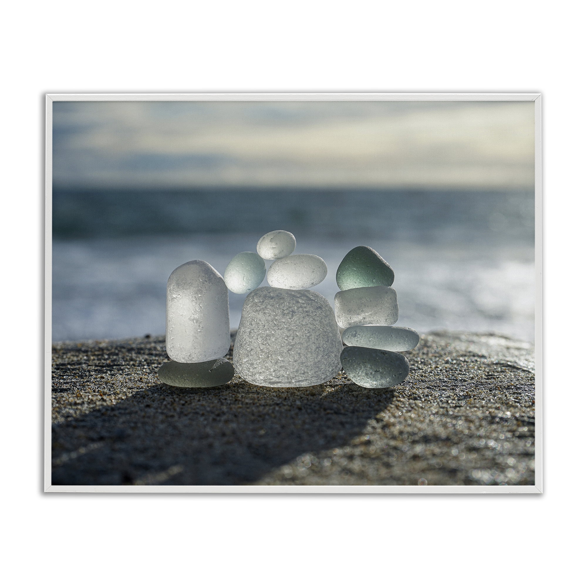 Stupell Industries Balancing Sea Glass Pebbles White Framed Giclee Art, design by LMarie Allen