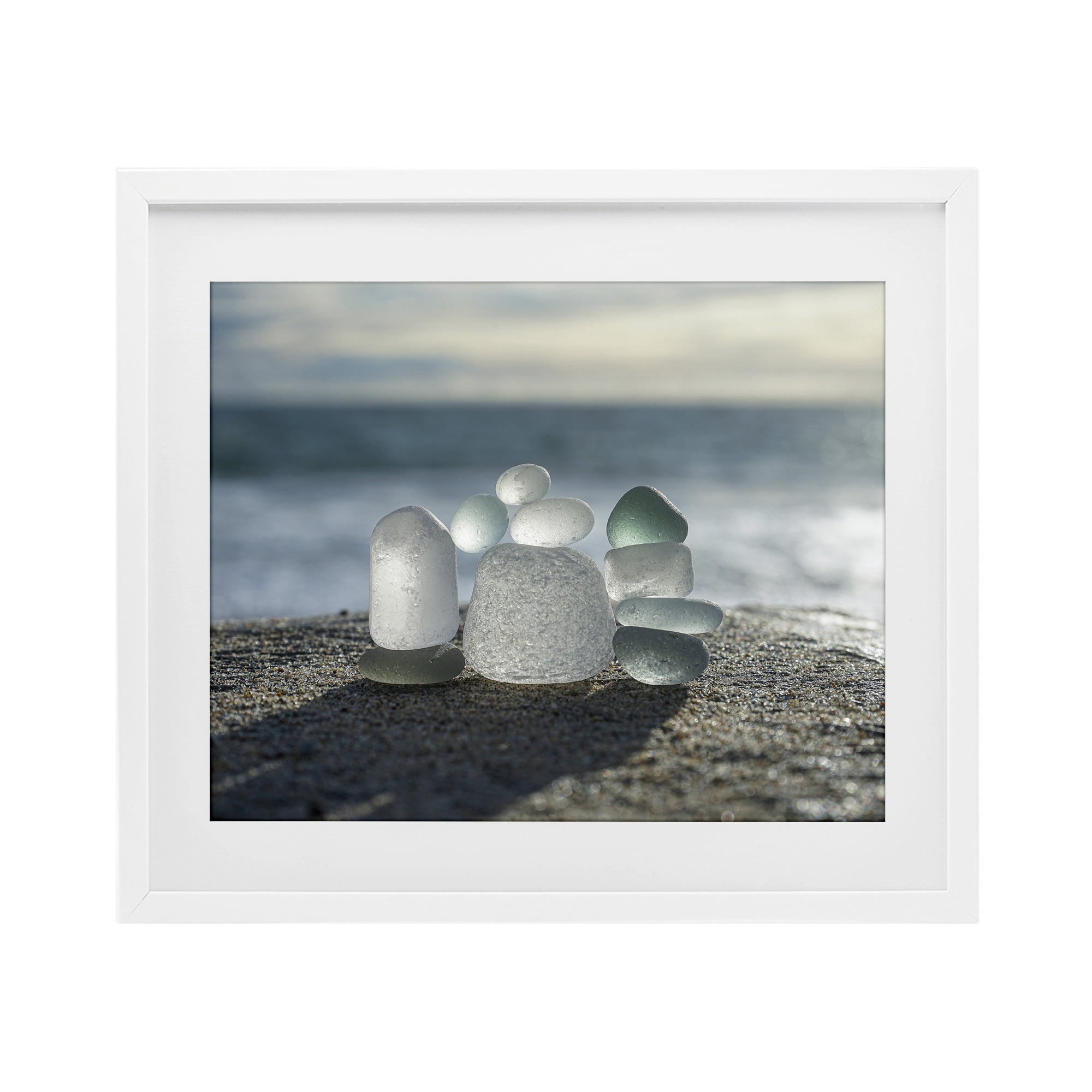Stupell Industries Balancing Sea Glass Pebbles White Framed Print Under Glass, design by LMarie Allen