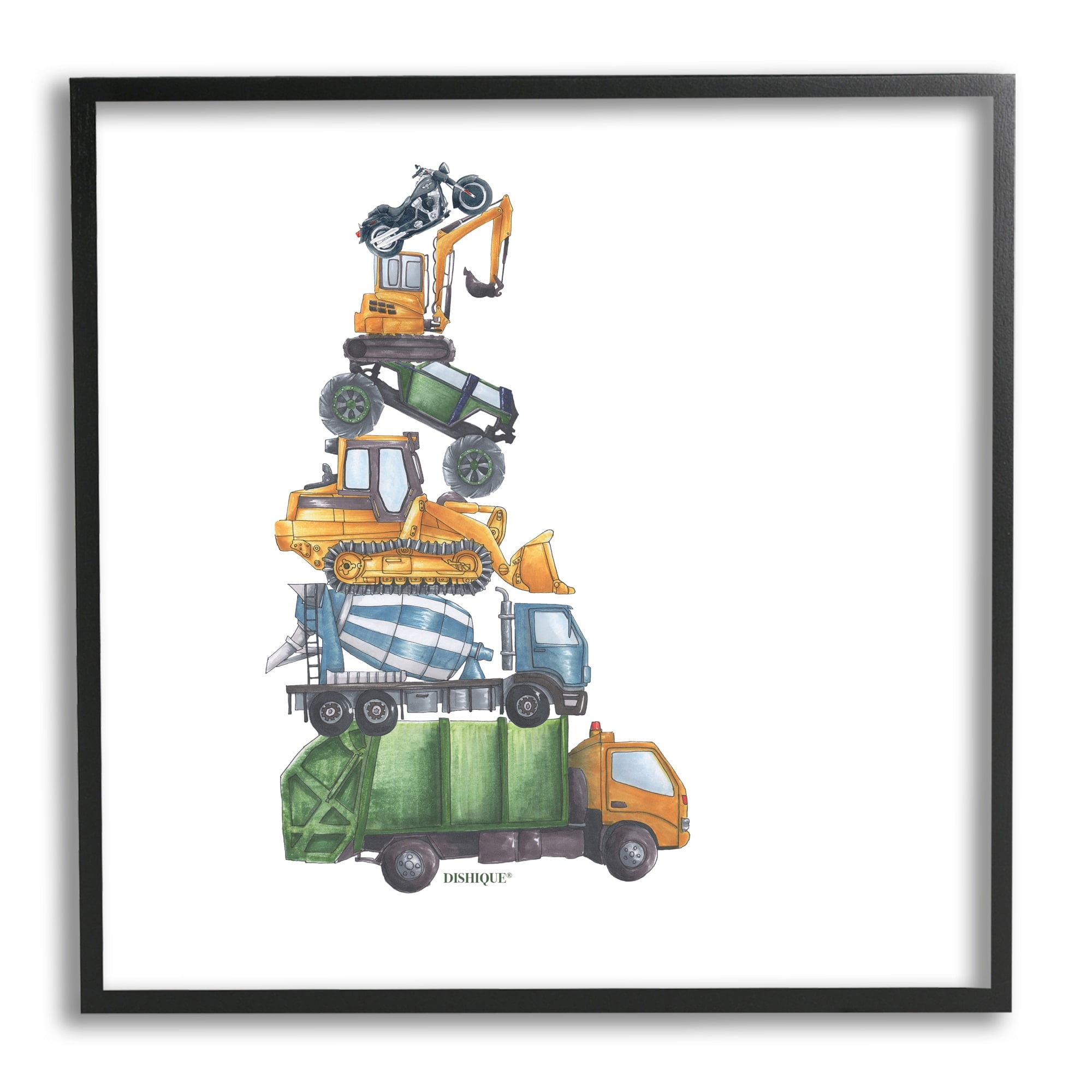 Stupell Industries Balancing Trucks Construction Vehicles Stacked Automobiles Graphic Art Black Framed Art Print Wall Art, Design by Dishique