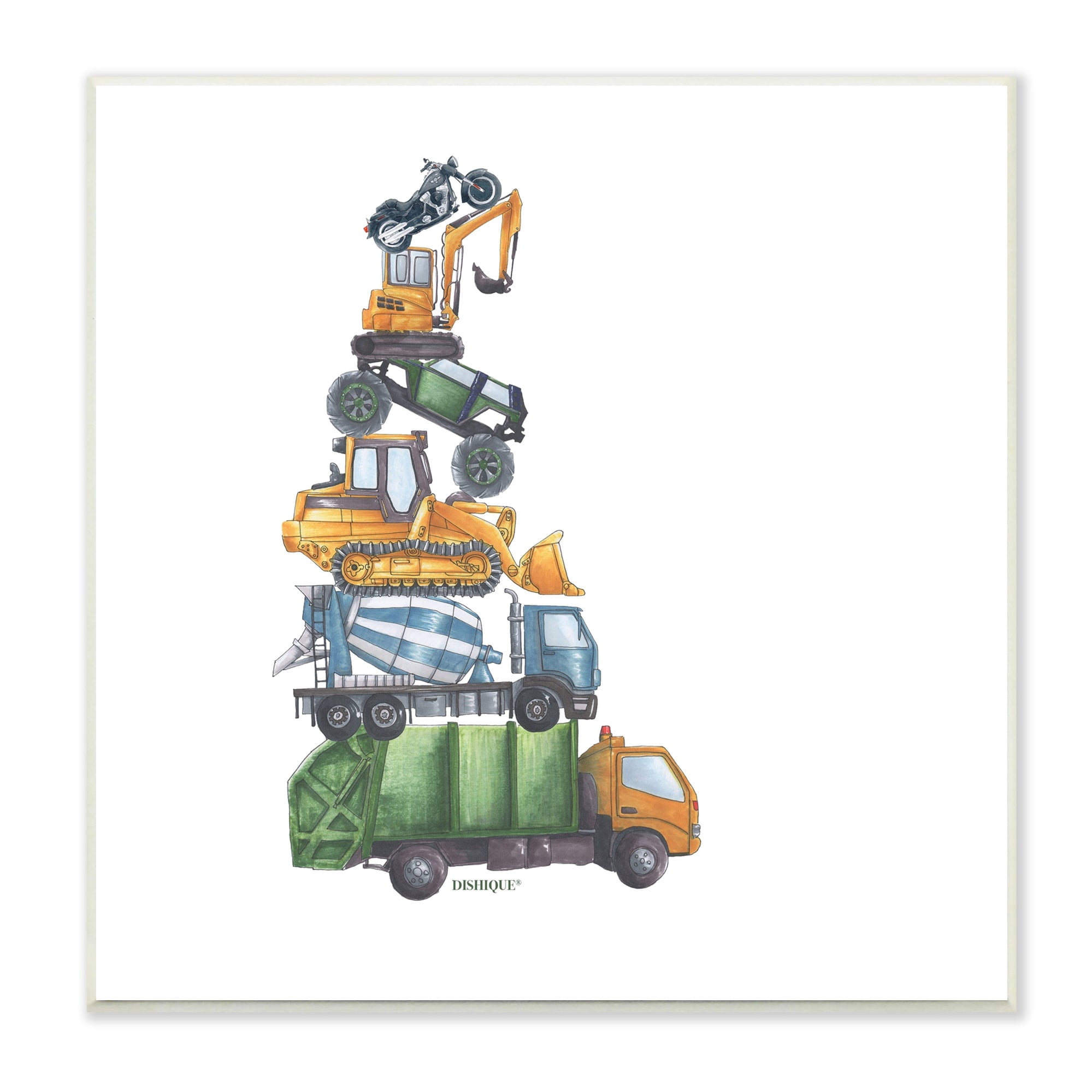 Stupell Industries Balancing Trucks Construction Vehicles Stacked Automobiles Graphic Art Unframed Art Print Wall Art, Design by Dishique