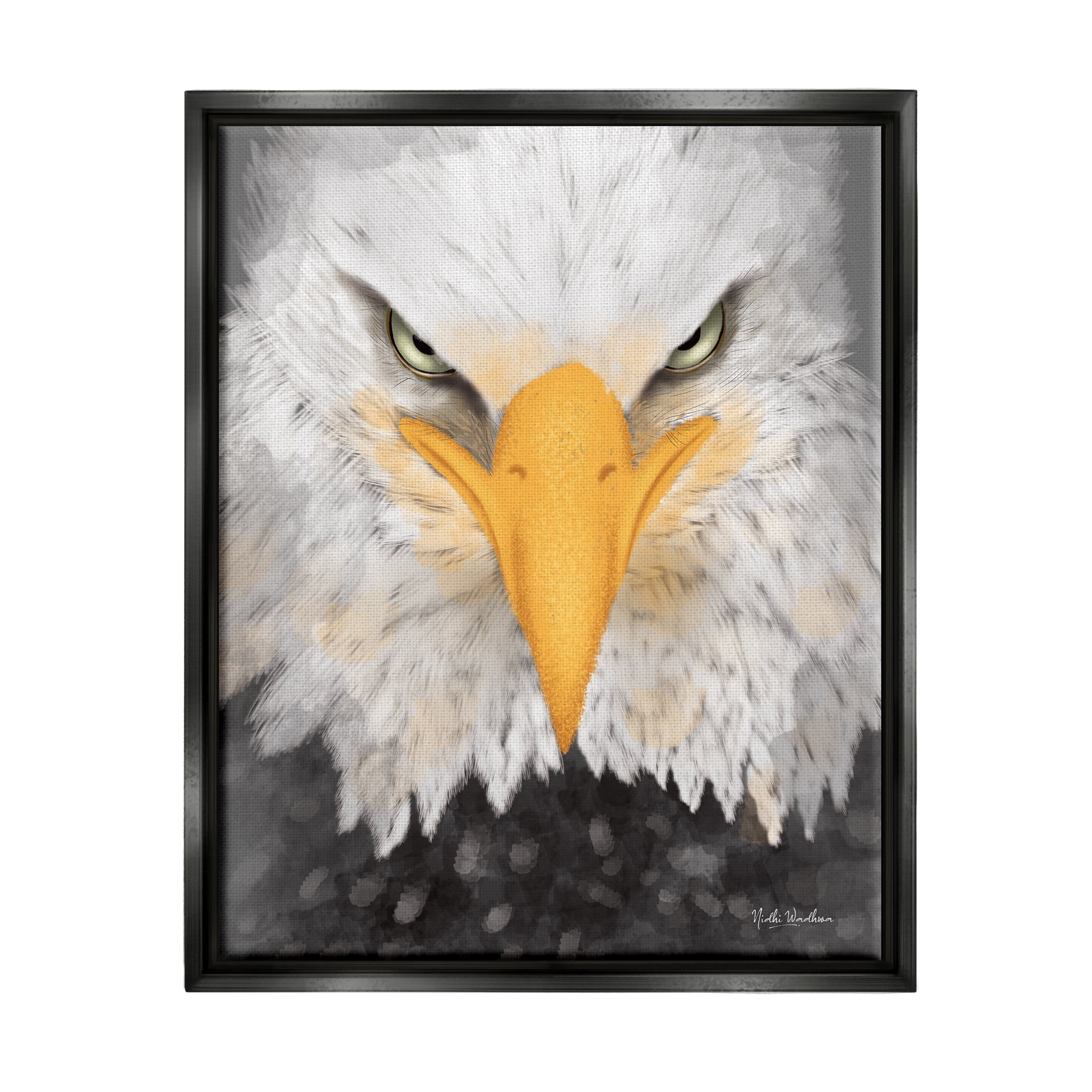Stupell Industries Bald Eagle Gaze Portrait Animals & Insects Painting Black Floater Framed Art Print Wall Art, 17 x 21