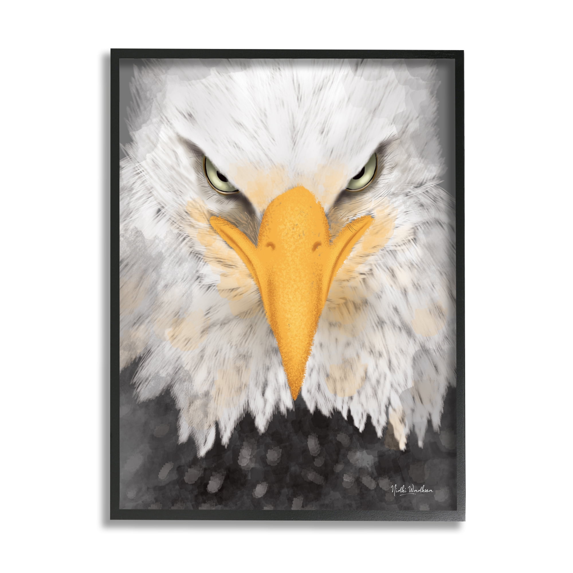 Stupell Industries Bald Eagle Gaze Portrait Animals & Insects Painting Black Framed Art Print Wall Art, 16 x 20
