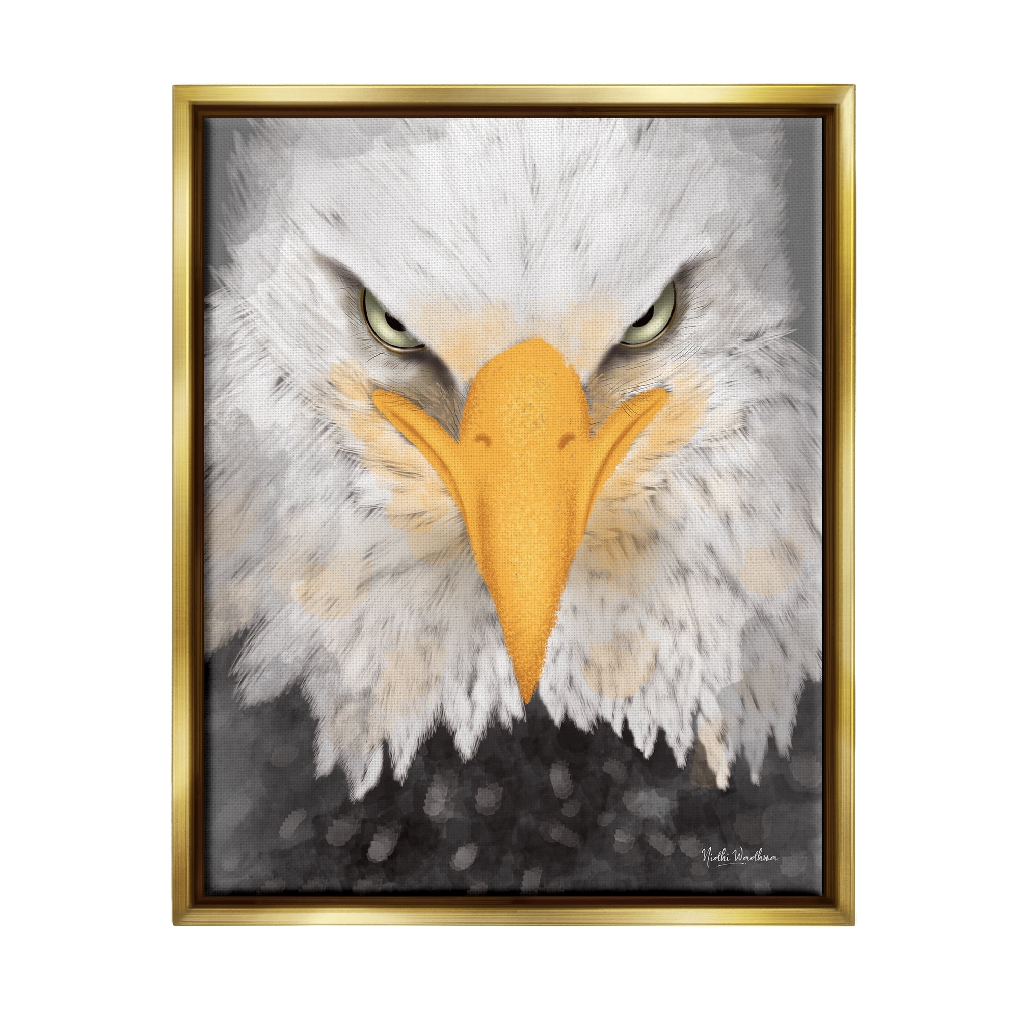 Stupell Industries Bald Eagle Gaze Portrait Animals & Insects Painting Gold Floater Framed Art Print Wall Art, 25 x 31