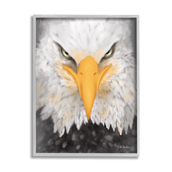 Stupell Industries Bald Eagle Gaze Portrait Animals & Insects Painting Gray Framed Art Print Wall Art, 24 x 30