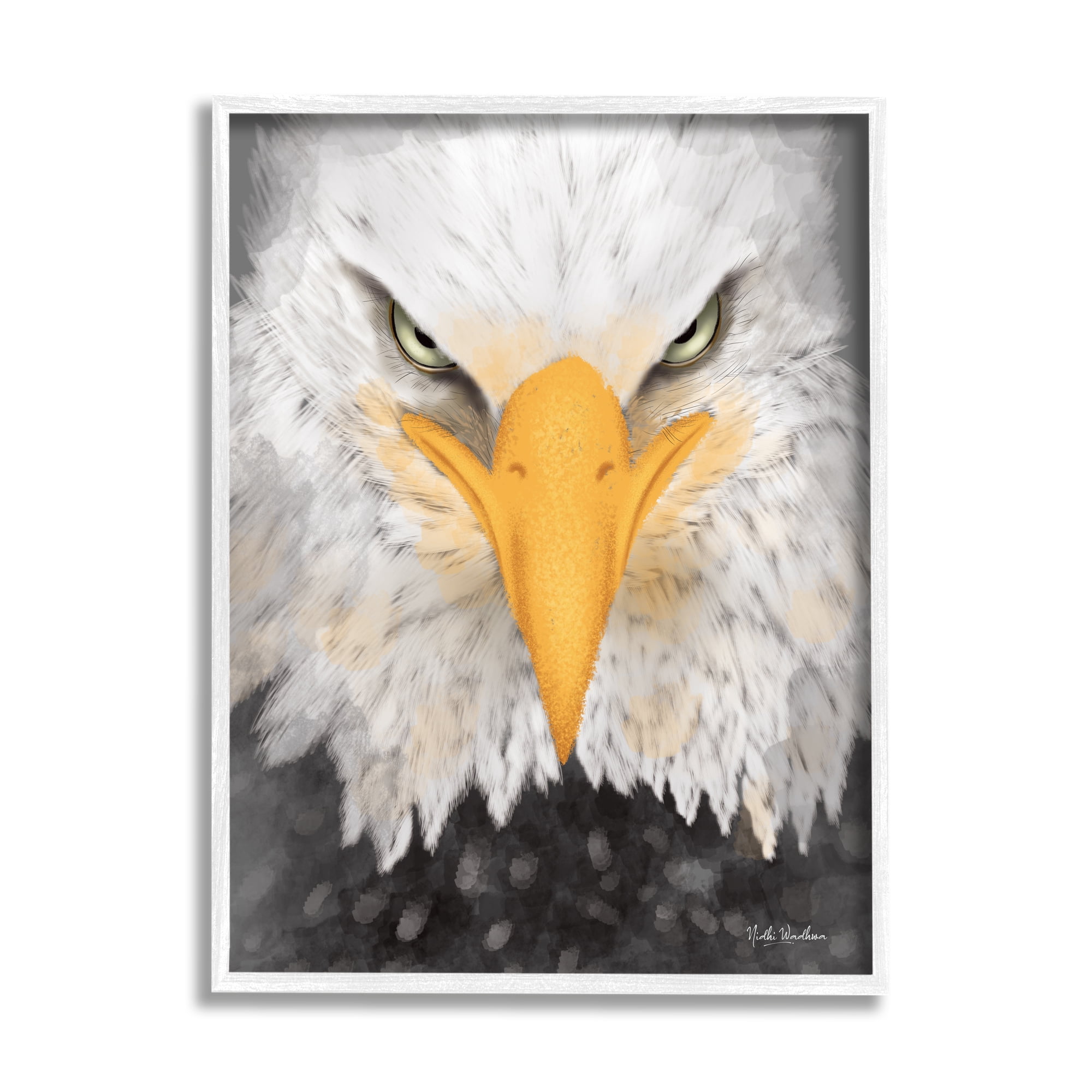 Stupell Industries Bald Eagle Gaze Portrait Animals & Insects Painting White Framed Art Print Wall Art, 16 x 20