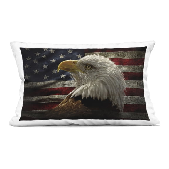 Stupell Industries Bald Eagle over Flag Decorative Printed Throw Pillow design by Collin Bogle, 14 x 7 x 20