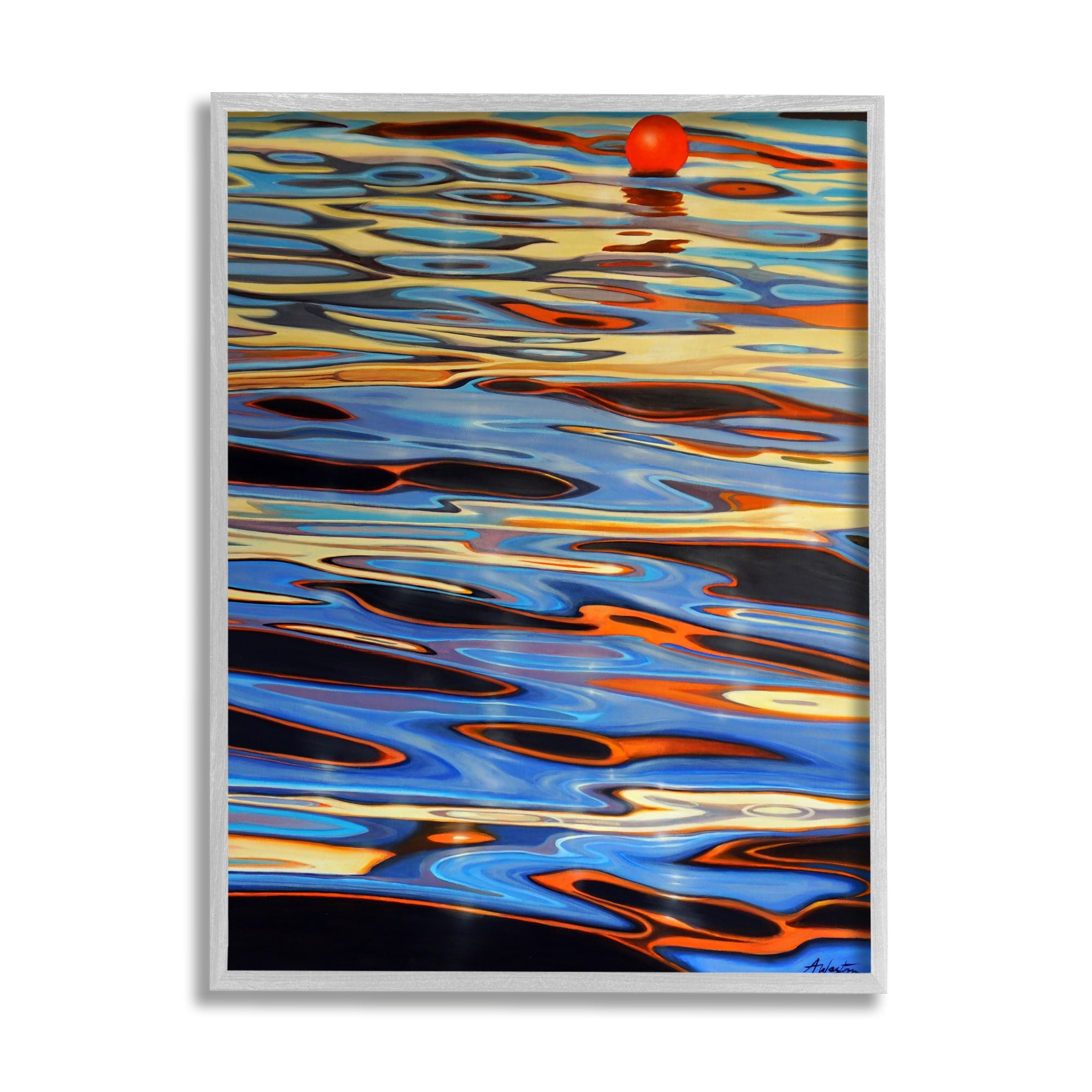 Stupell Industries Ball Floating Reflective Water Ripples Vivid Light Graphic Art Gray Framed Art Print Wall Art, Design by Alan Weston