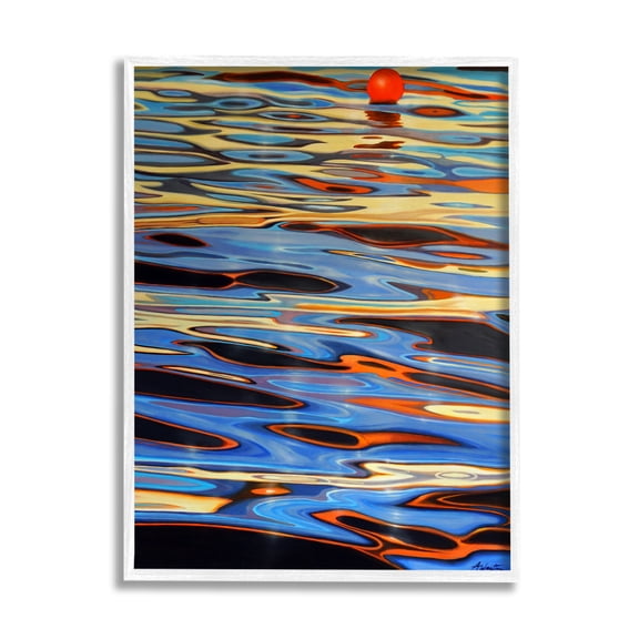 Stupell Industries Ball Floating Reflective Water Ripples Vivid Light Graphic Art White Framed Art Print Wall Art, Design by Alan Weston