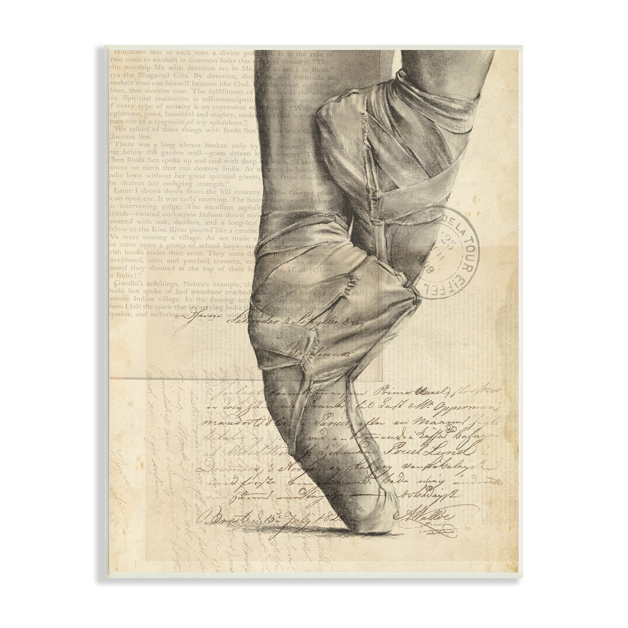 Stupell Industries Ballerina Ballet Slippers Monochrome Vintage Text Collage , 13 x 19, Design by Jennifer Paxton Parker