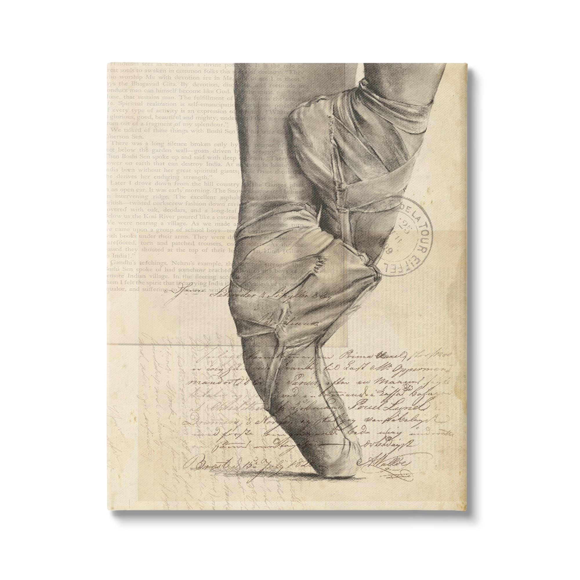 Stupell Industries Ballerina Ballet Slippers Monochrome Vintage Text Collage , 36 x 48, Design by Jennifer Paxton Parker