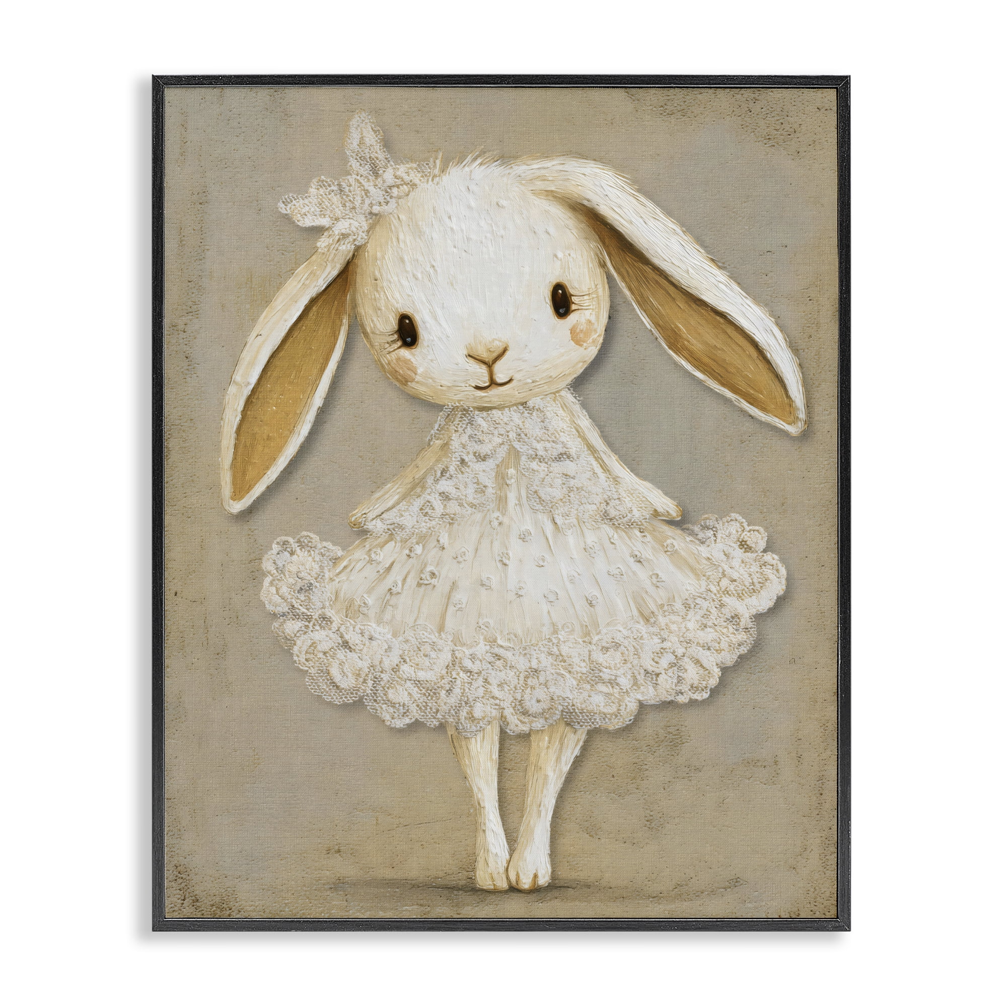 Stupell Industries Ballerina Bunny in Lace Dress Black Framed Giclee Art, design by Ink Drop Loft